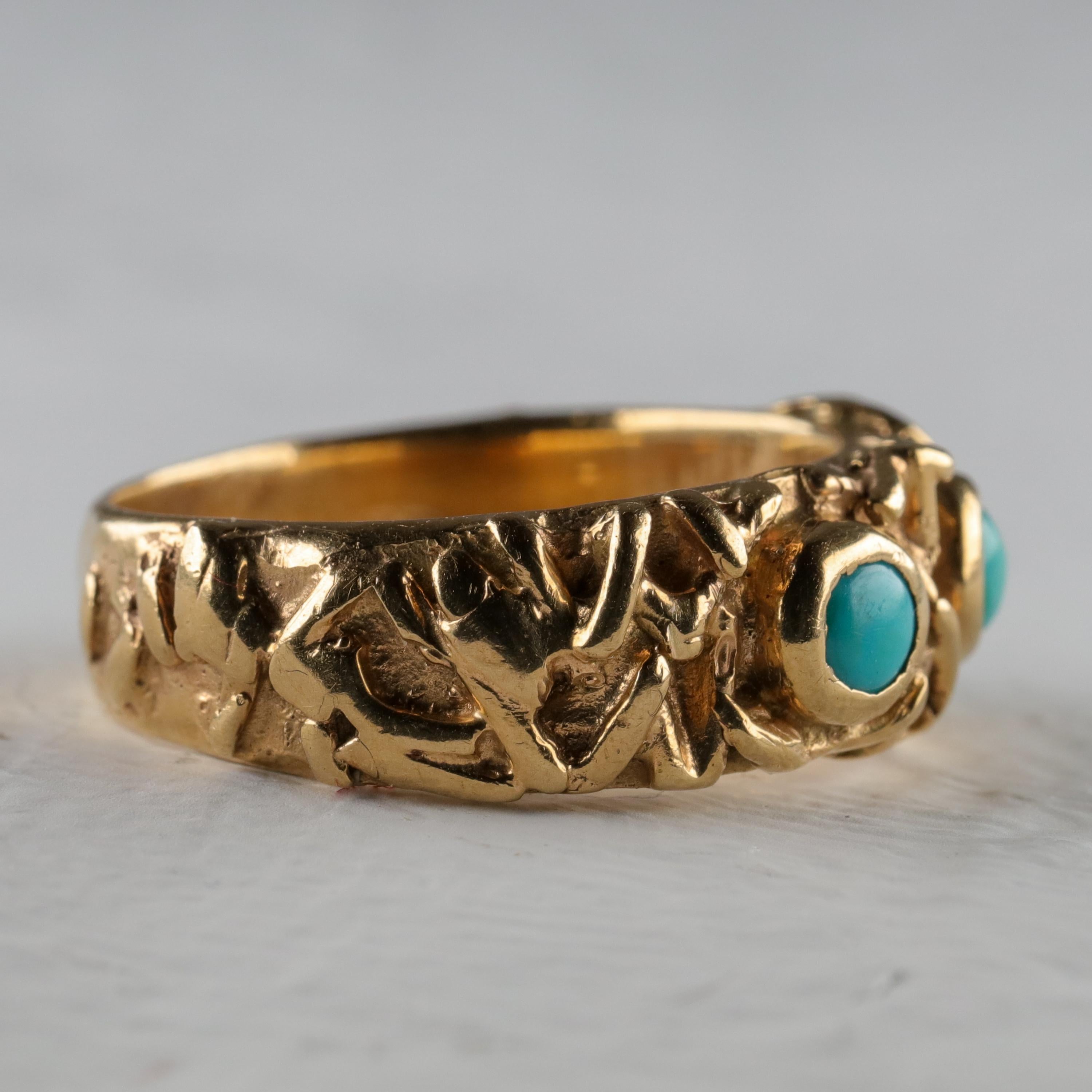 Gold Band with Persian Turquoise In Excellent Condition In Southbury, CT