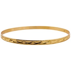 Gold Bangle Bracelet, 10 Karat Yellow Gold, Diamond Cut Custom Engraved X Bangle