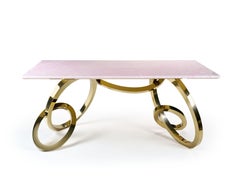 Gold Bangles Desk by Barberini & Gunnell, Pink Onyx & Steel