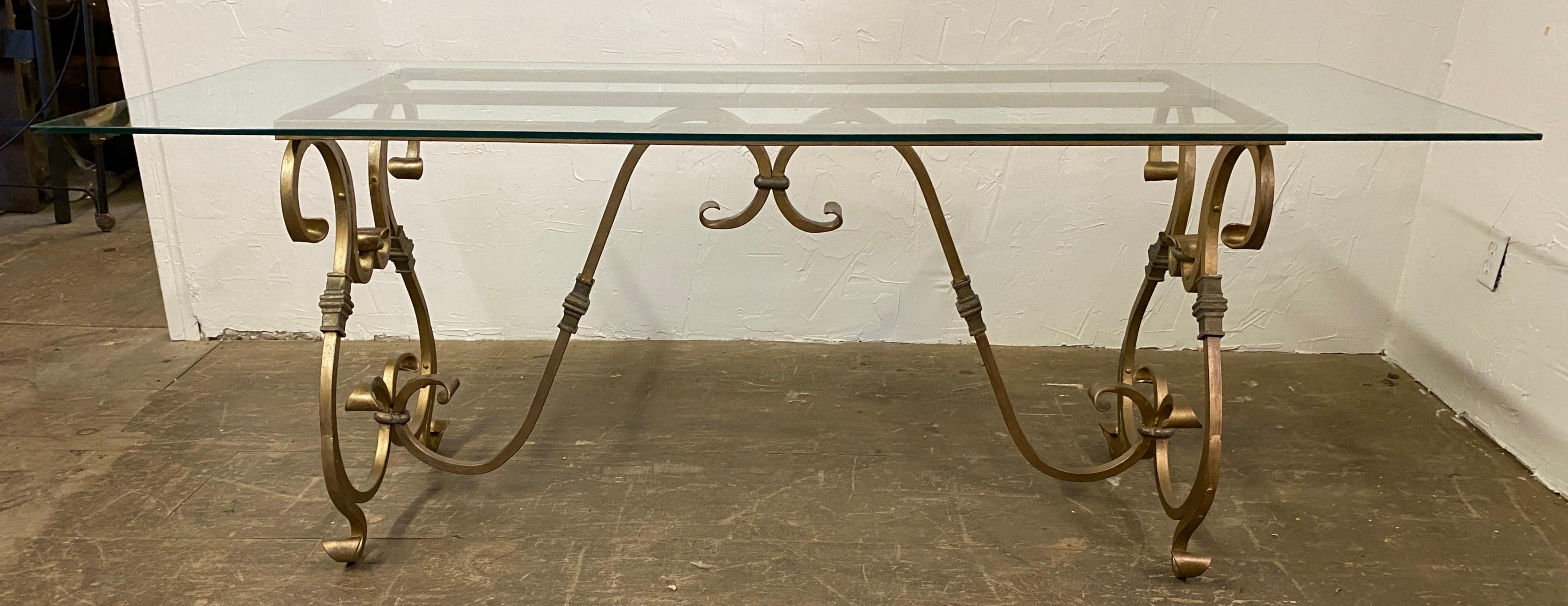 Iron Antiqued Gold Finish Baroque Style Dining Table Base  For Sale
