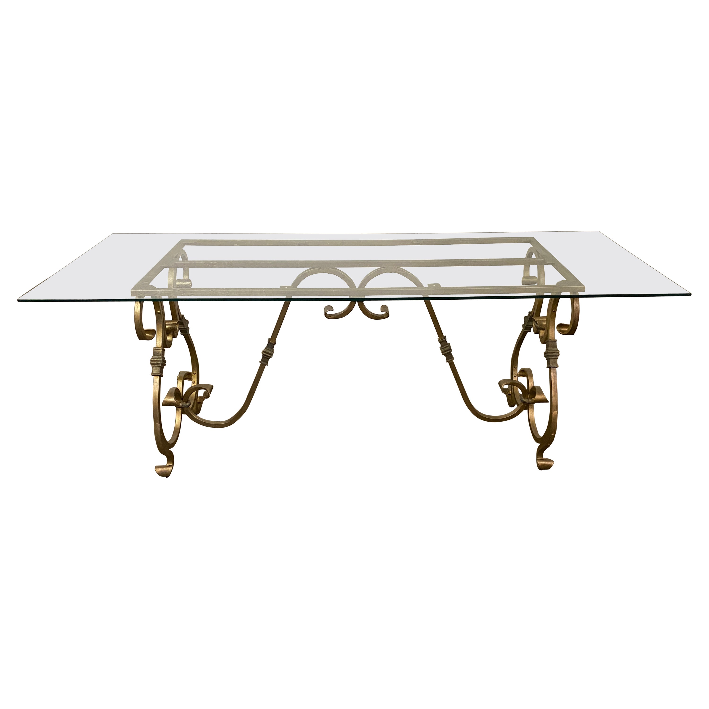 Antiqued Gold Finish Baroque Style Dining Table Base  For Sale
