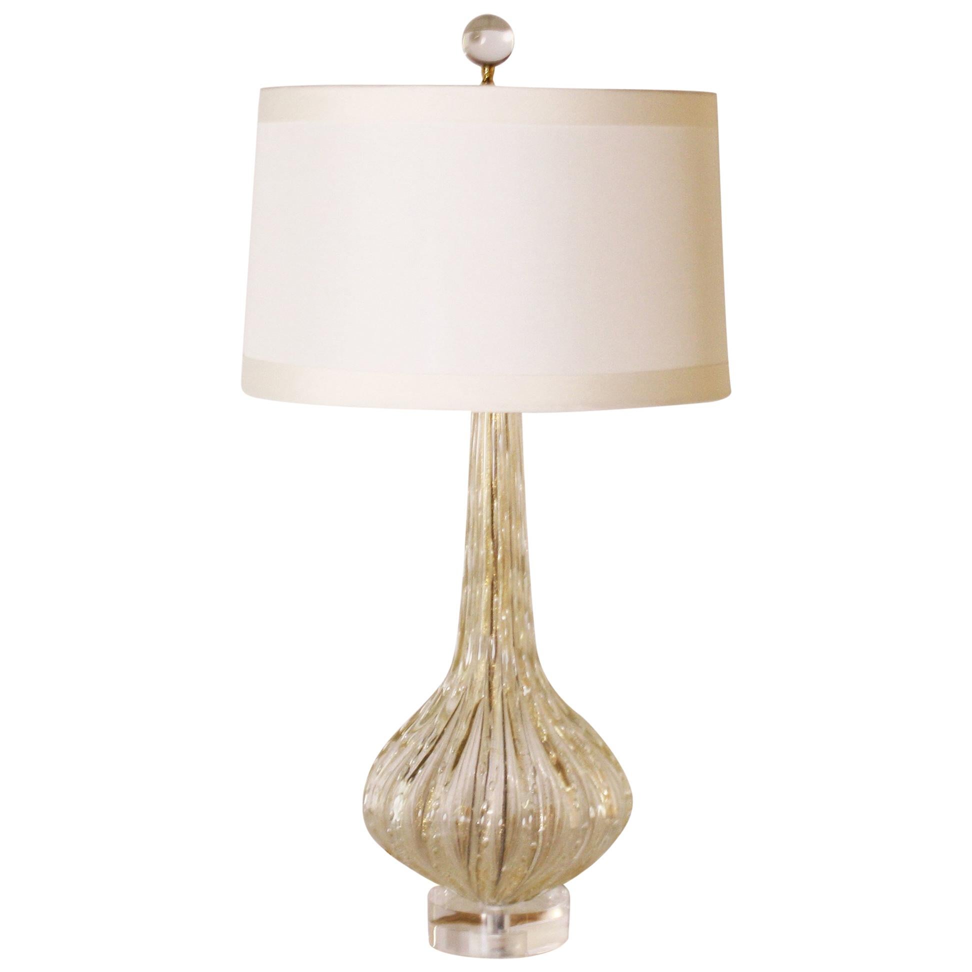 Gold Barovier Lamp with Clear Inclusions, circa 1960