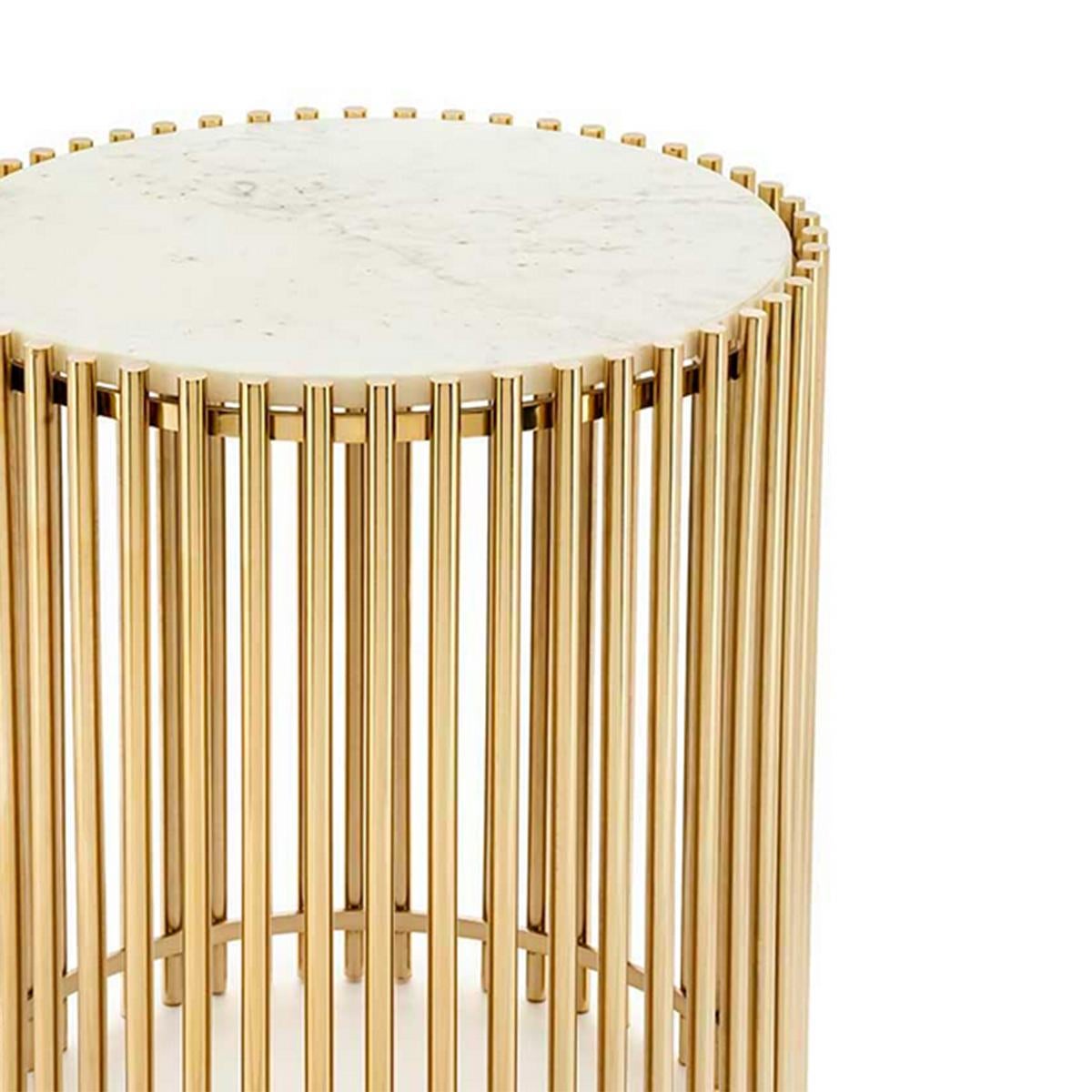 Italian Gold Bars White Side Table For Sale