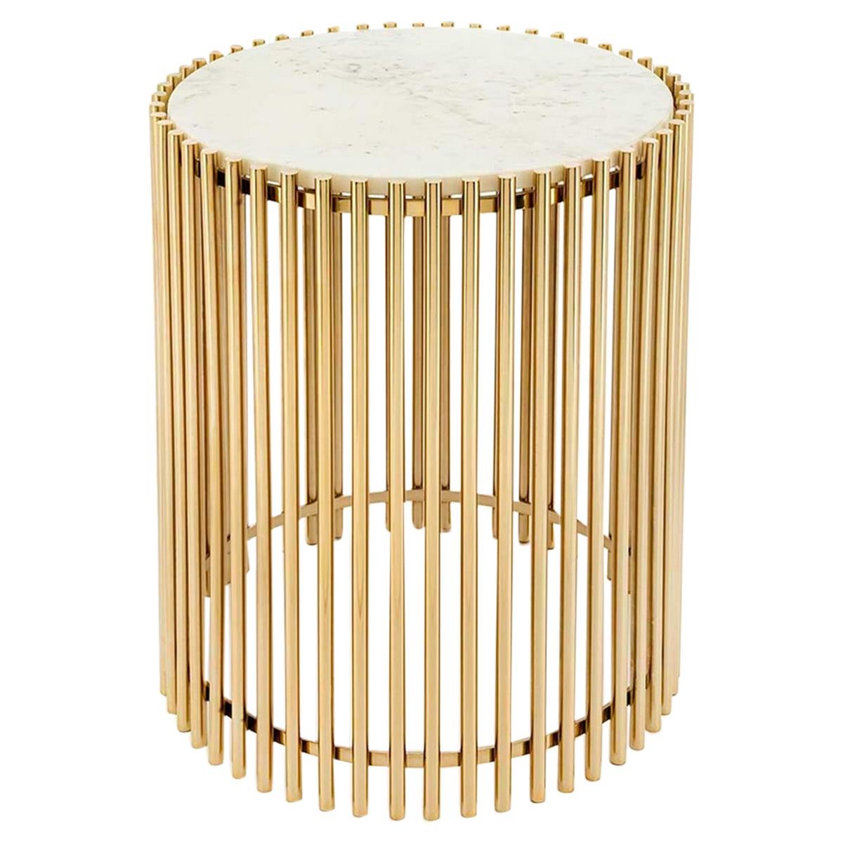 Gold Bars White Side Table For Sale