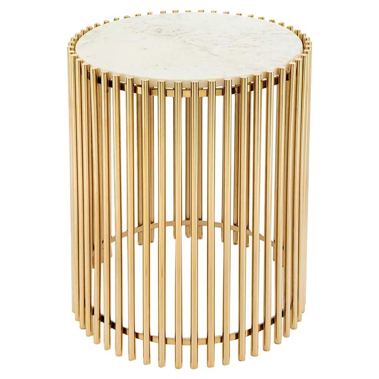 Gold Bars White Side Table For Sale at 1stDibs