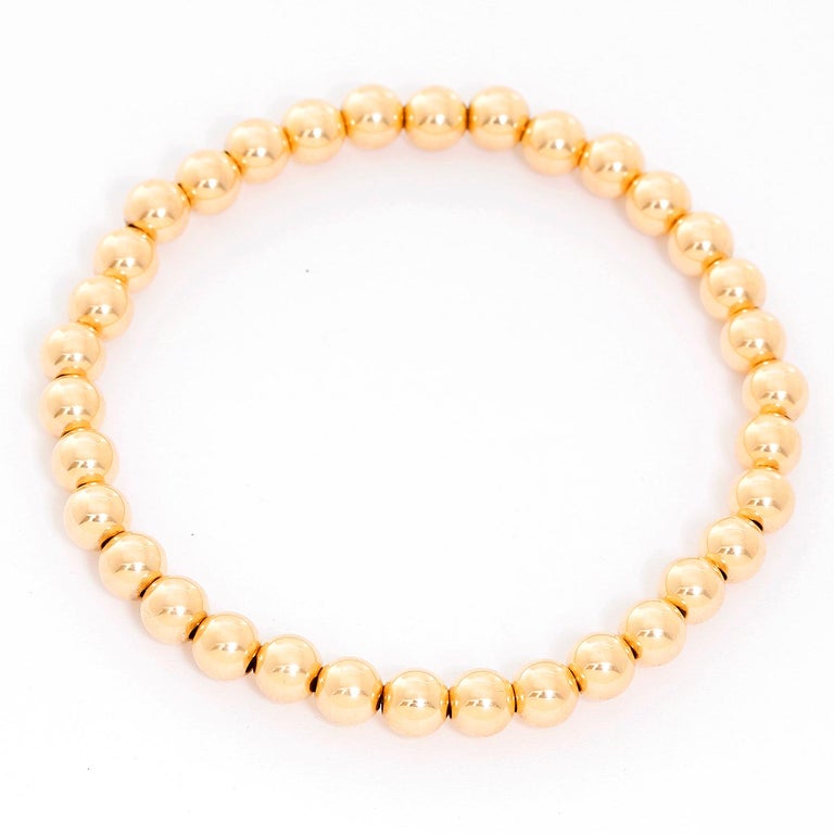 14K Gold 5mm Beaded Bracelet, Beaded Stacking Bracelet, 5mm Gold Bead Ball Bracelet, Real Gold Large Beaded Ball Bracelet On Elastic Stretch