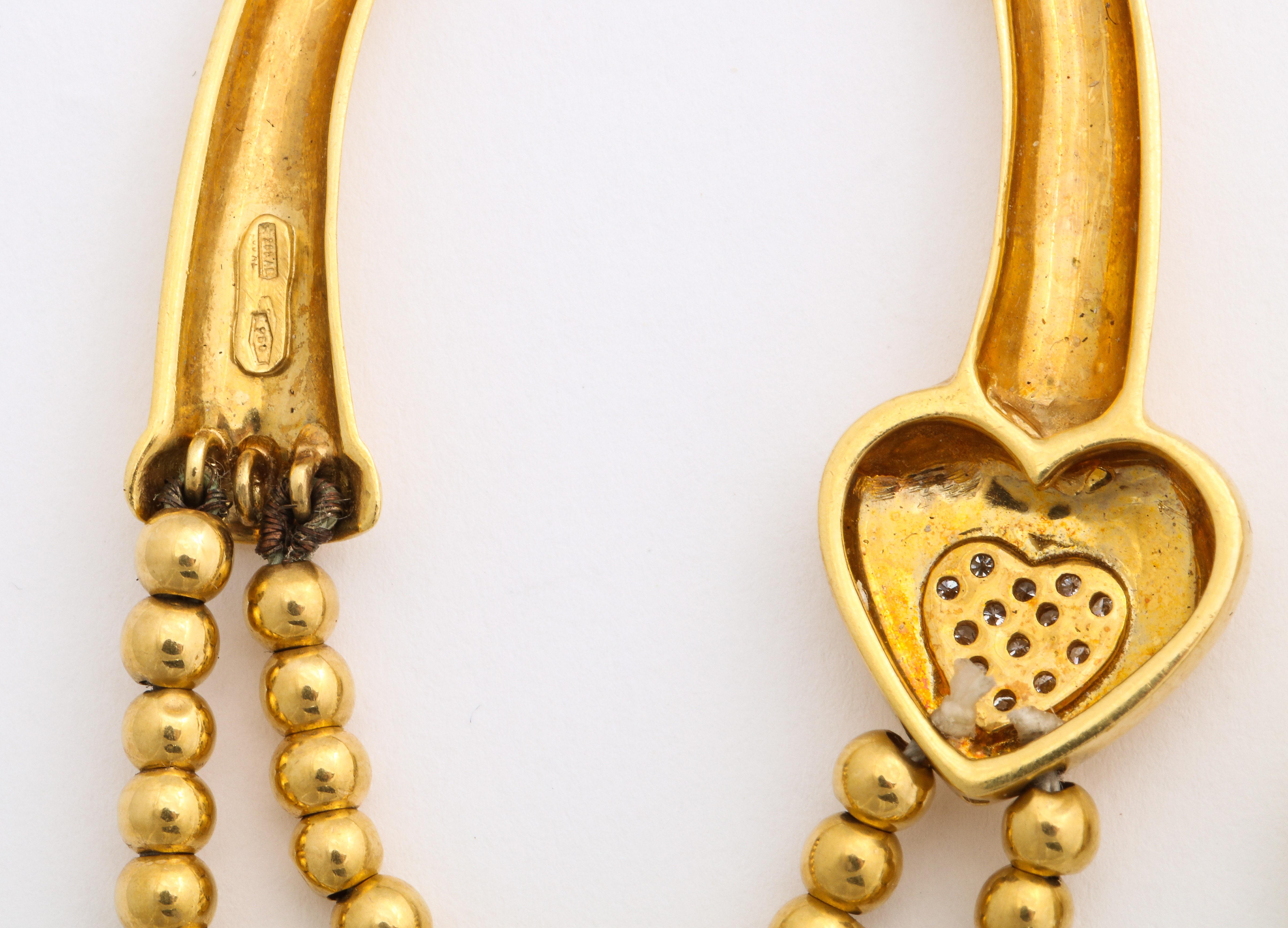 Single Cut Gold Bead Hoop and Diamond Heart Earrings