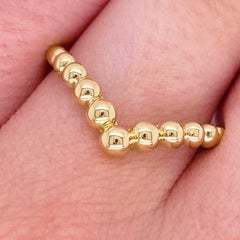Gold Bead V Band Curved Bead Ring 14 Karat Gold Bead Chevron V Band LR51800Y4JJJ