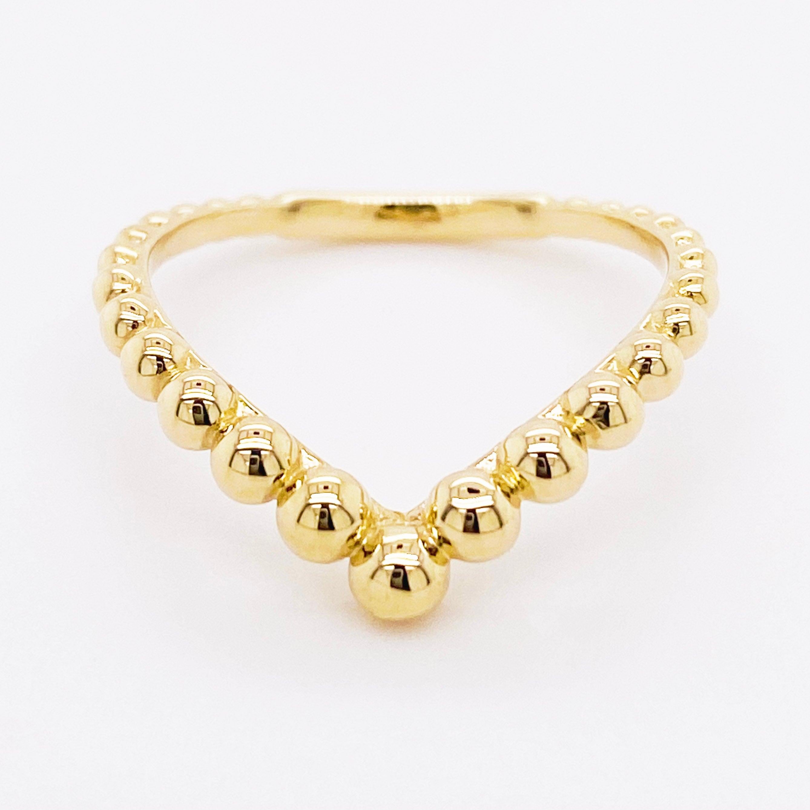 For Sale:  Gold Bead V Band Curved Bead Ring 14 Karat Gold Bead Chevron V Band LR51800Y4JJJ 3