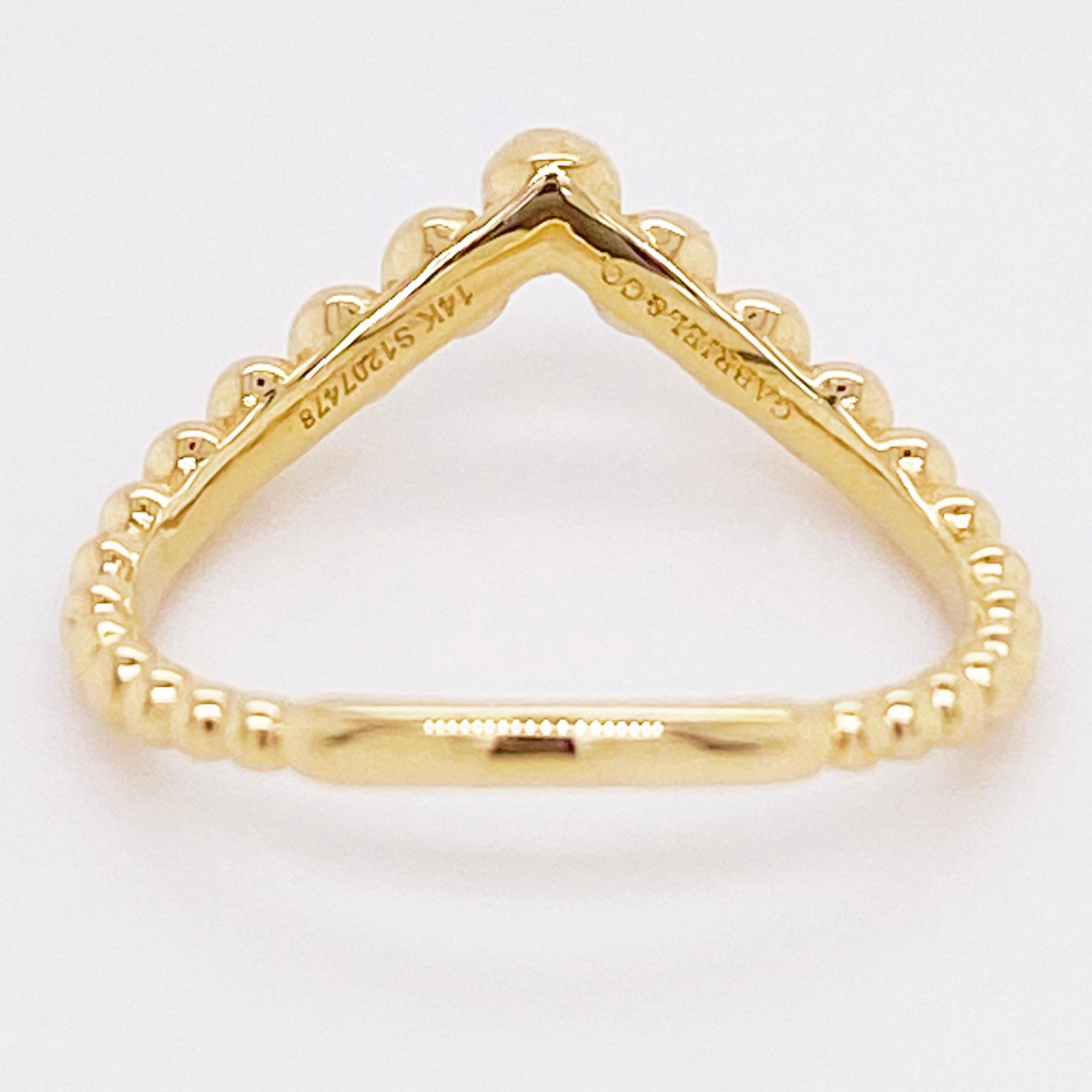 For Sale:  Gold Bead V Band Curved Bead Ring 14 Karat Gold Bead Chevron V Band LR51800Y4JJJ 6