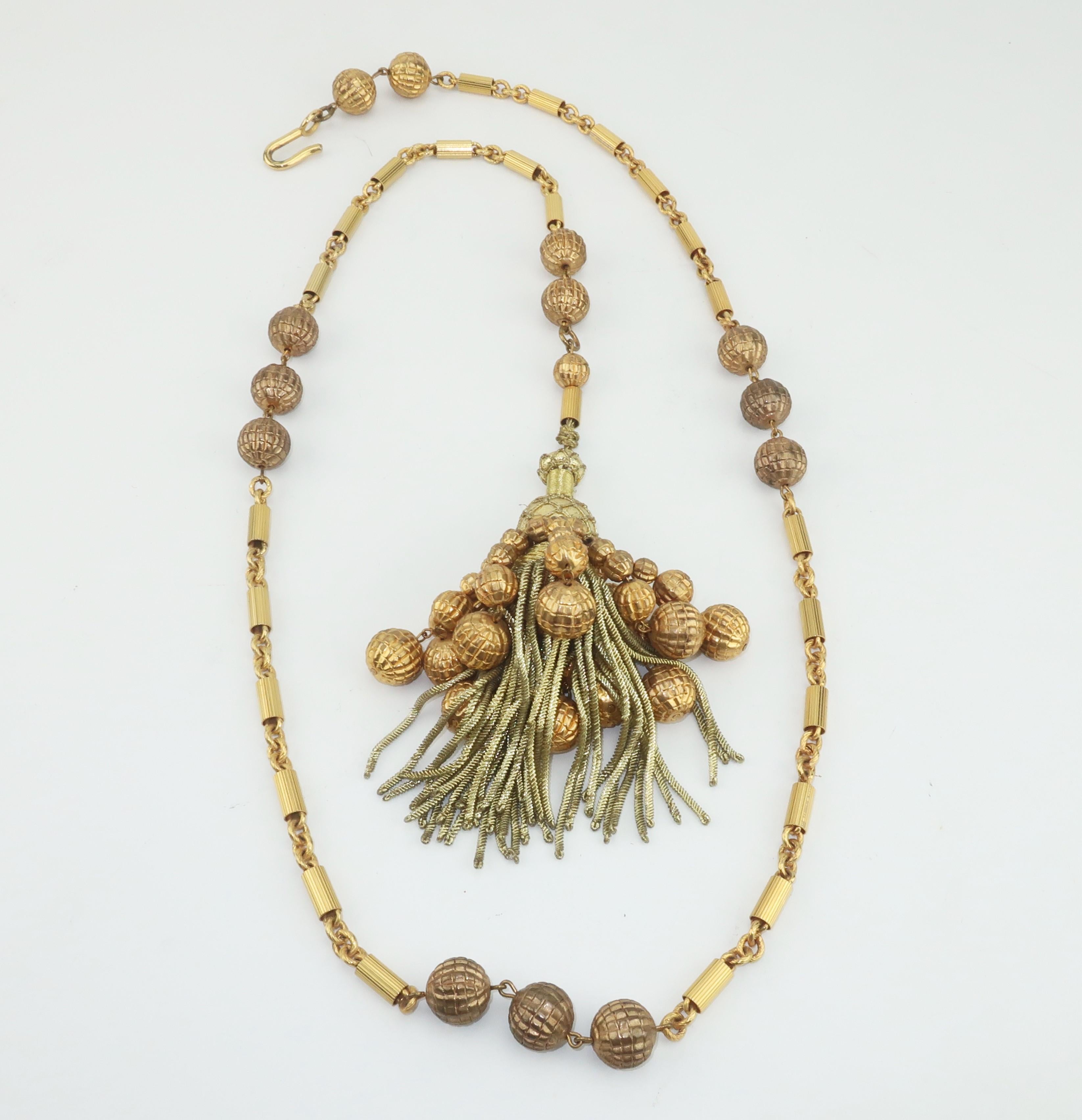 Art Deco Gold Beaded Chain & Tassel Convertible Necklace Belt, 1960’s