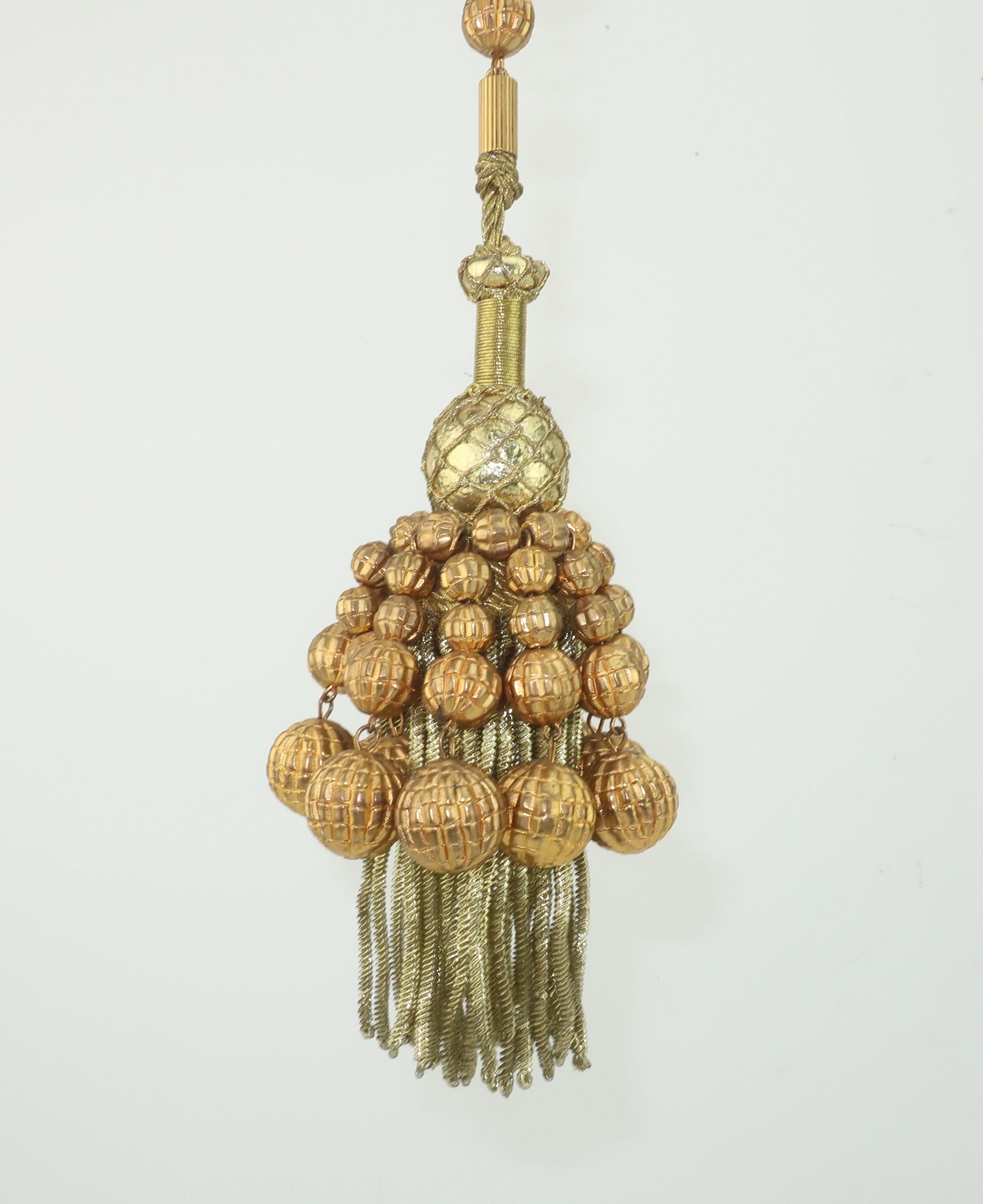 Gold Beaded Chain & Tassel Convertible Necklace Belt, 1960’s 1