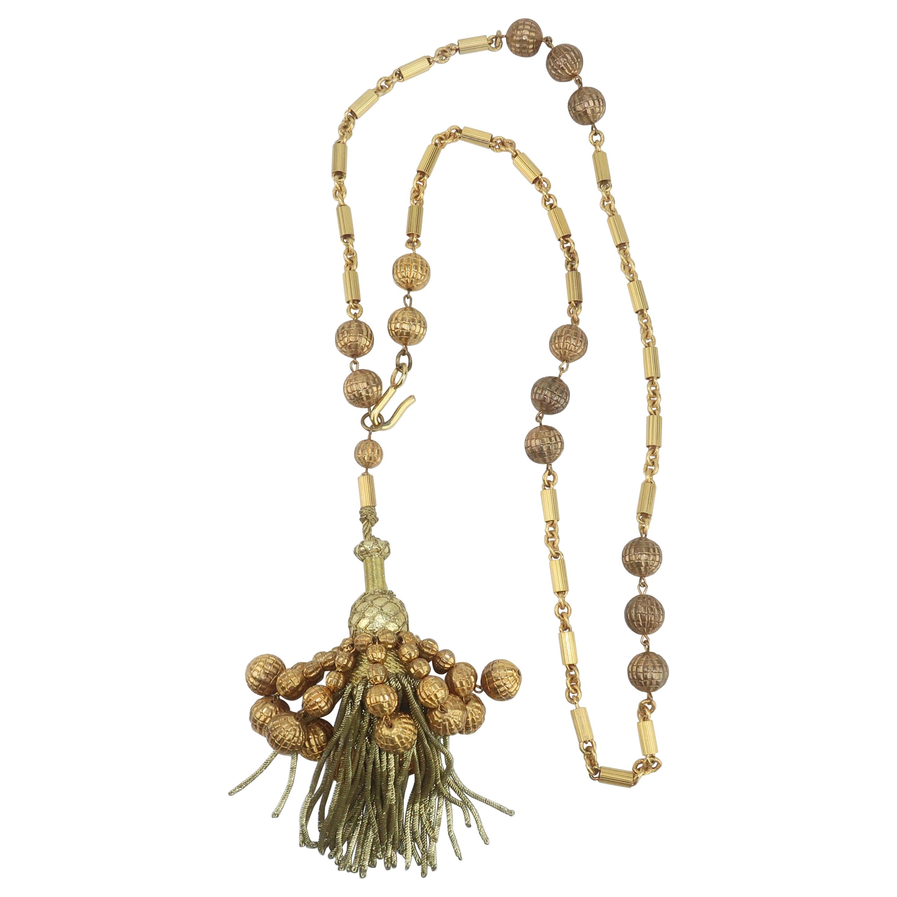 Gold Beaded Chain & Tassel Convertible Necklace Belt, 1960’s