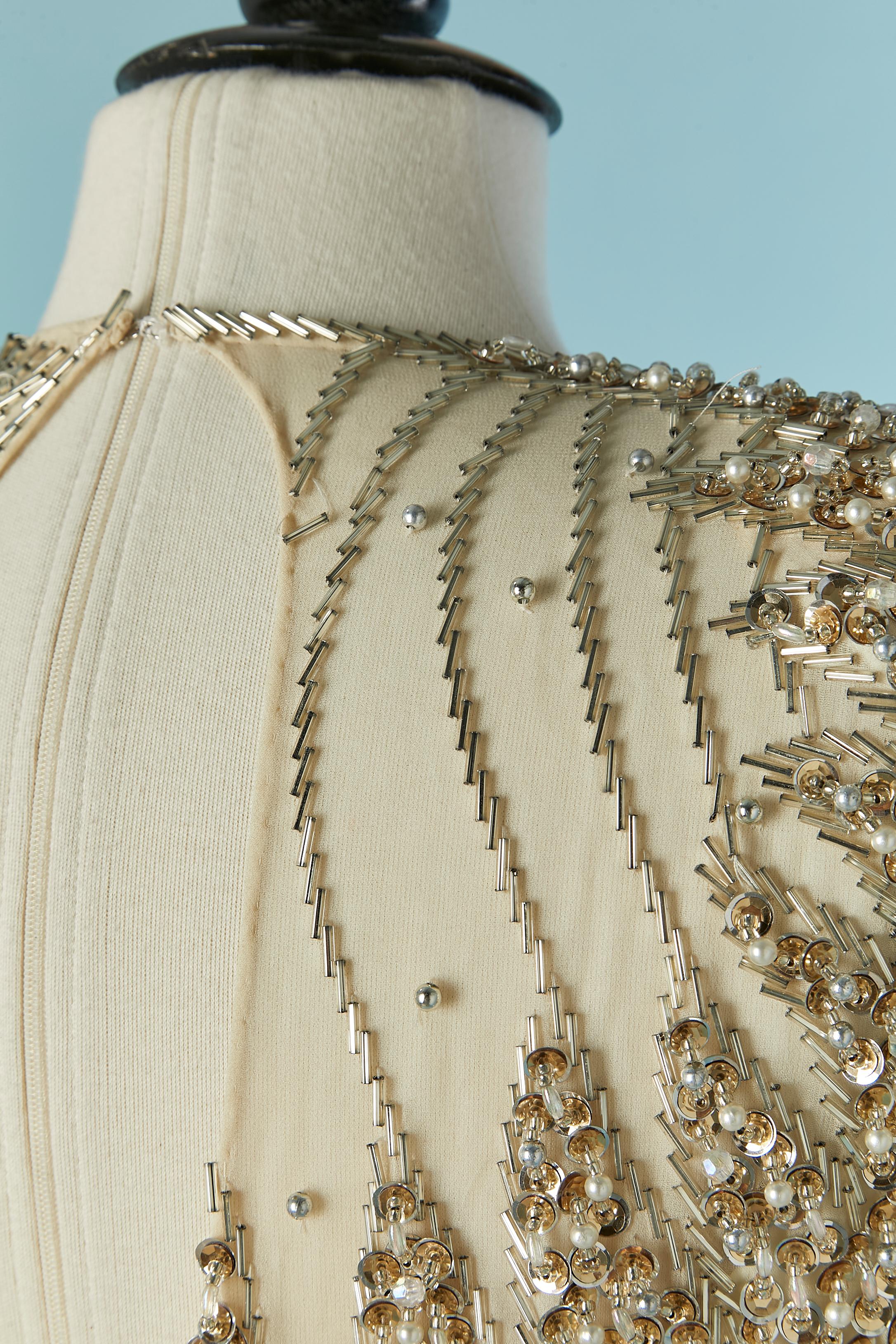 Gold beaded cocktail dress BLACK TIE by OLEG CASSINI For Sale 5