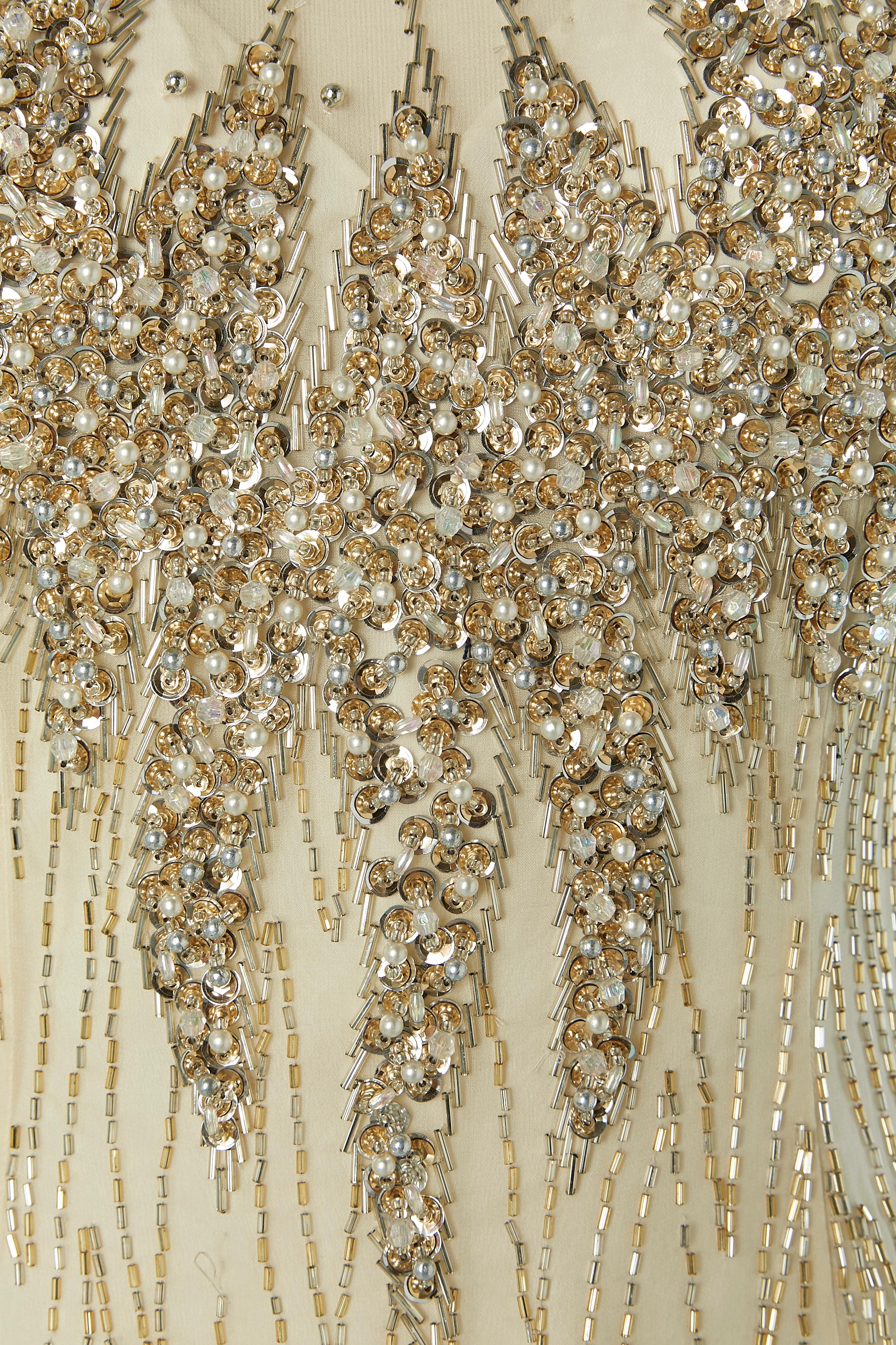 Beige Gold beaded cocktail dress BLACK TIE by OLEG CASSINI For Sale