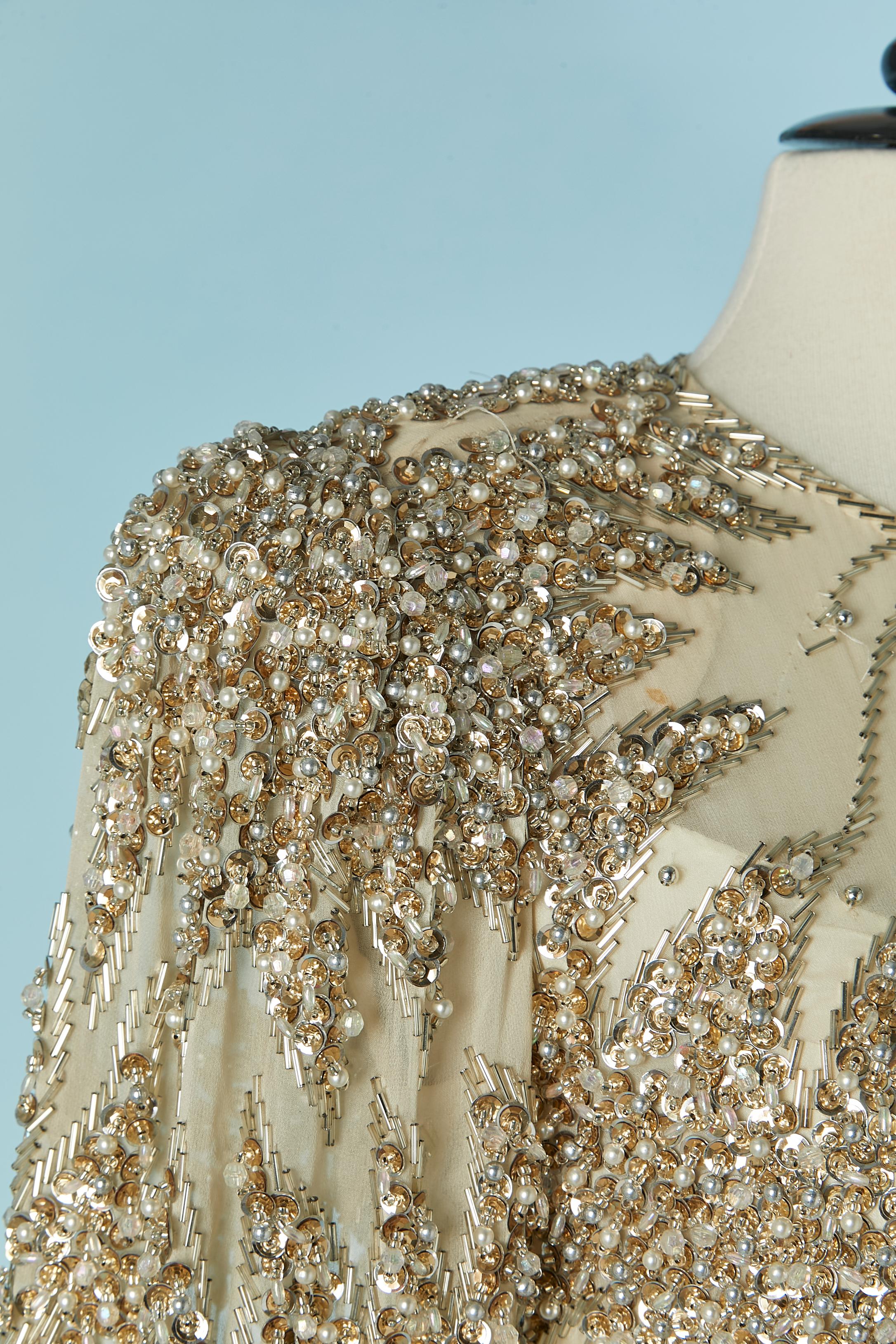 Gold beaded cocktail dress BLACK TIE by OLEG CASSINI For Sale 1