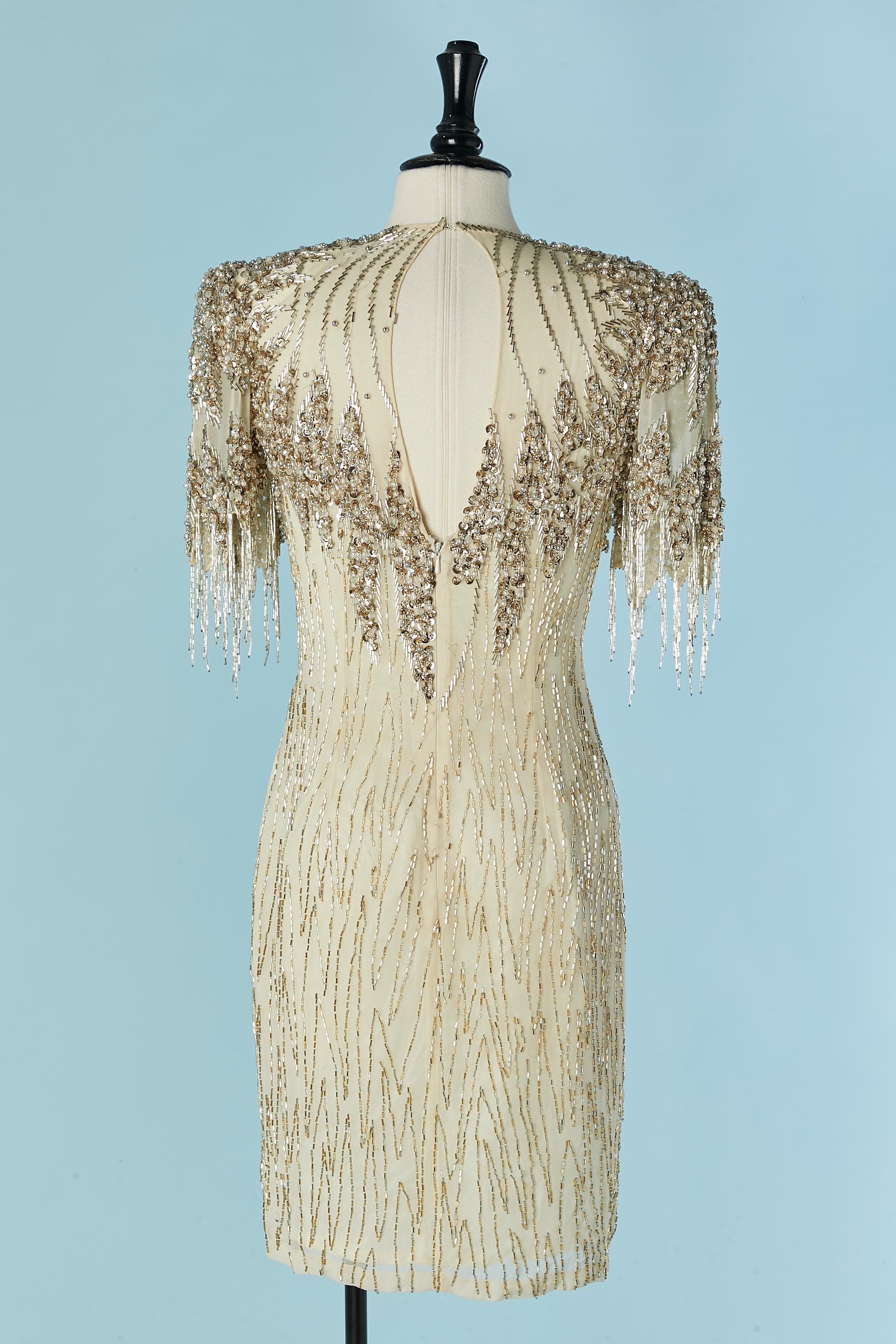 Gold beaded cocktail dress BLACK TIE by OLEG CASSINI For Sale 3
