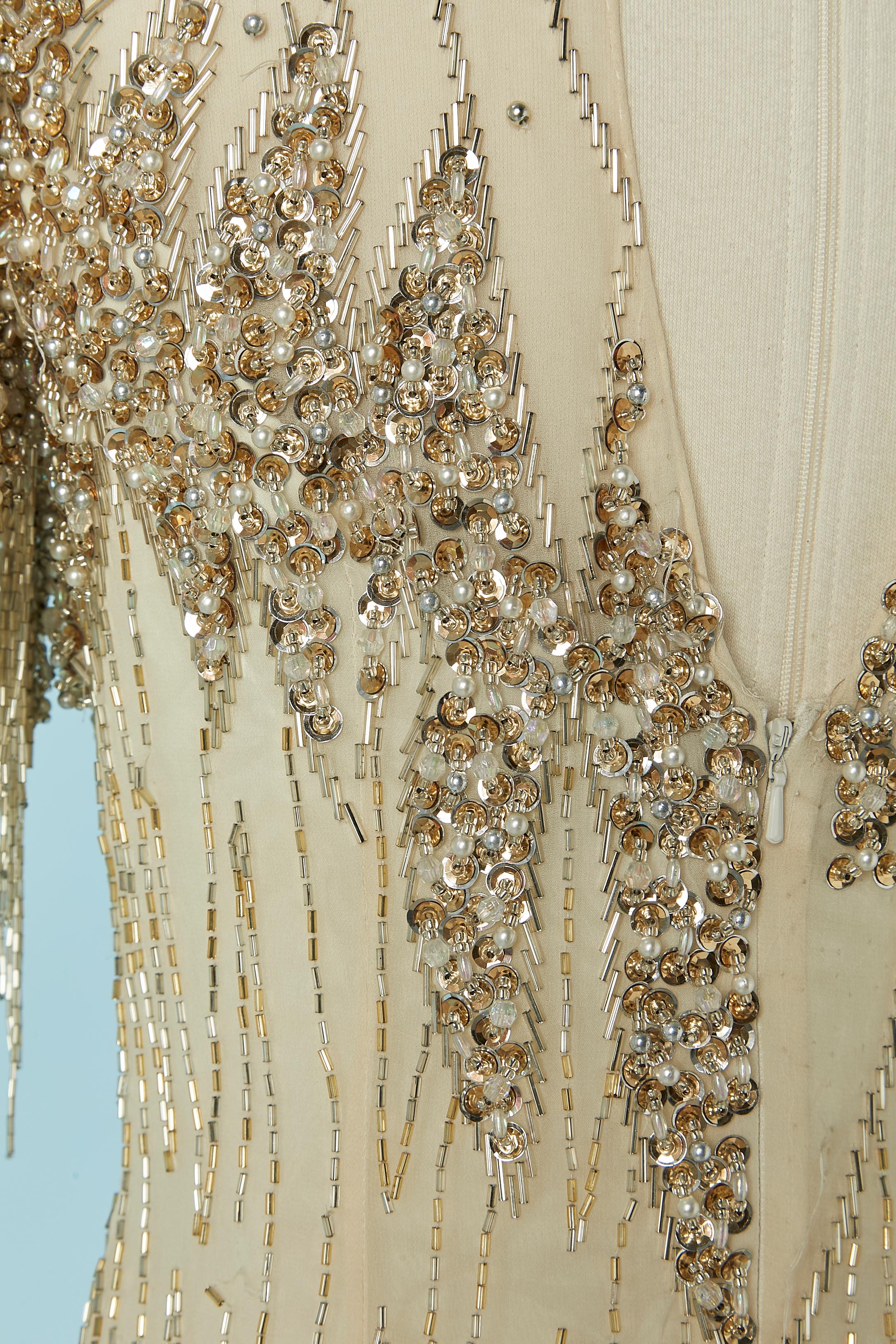 Gold beaded cocktail dress BLACK TIE by OLEG CASSINI For Sale 4
