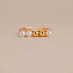 Gold Beaded Freshwater Pearl Open Ring