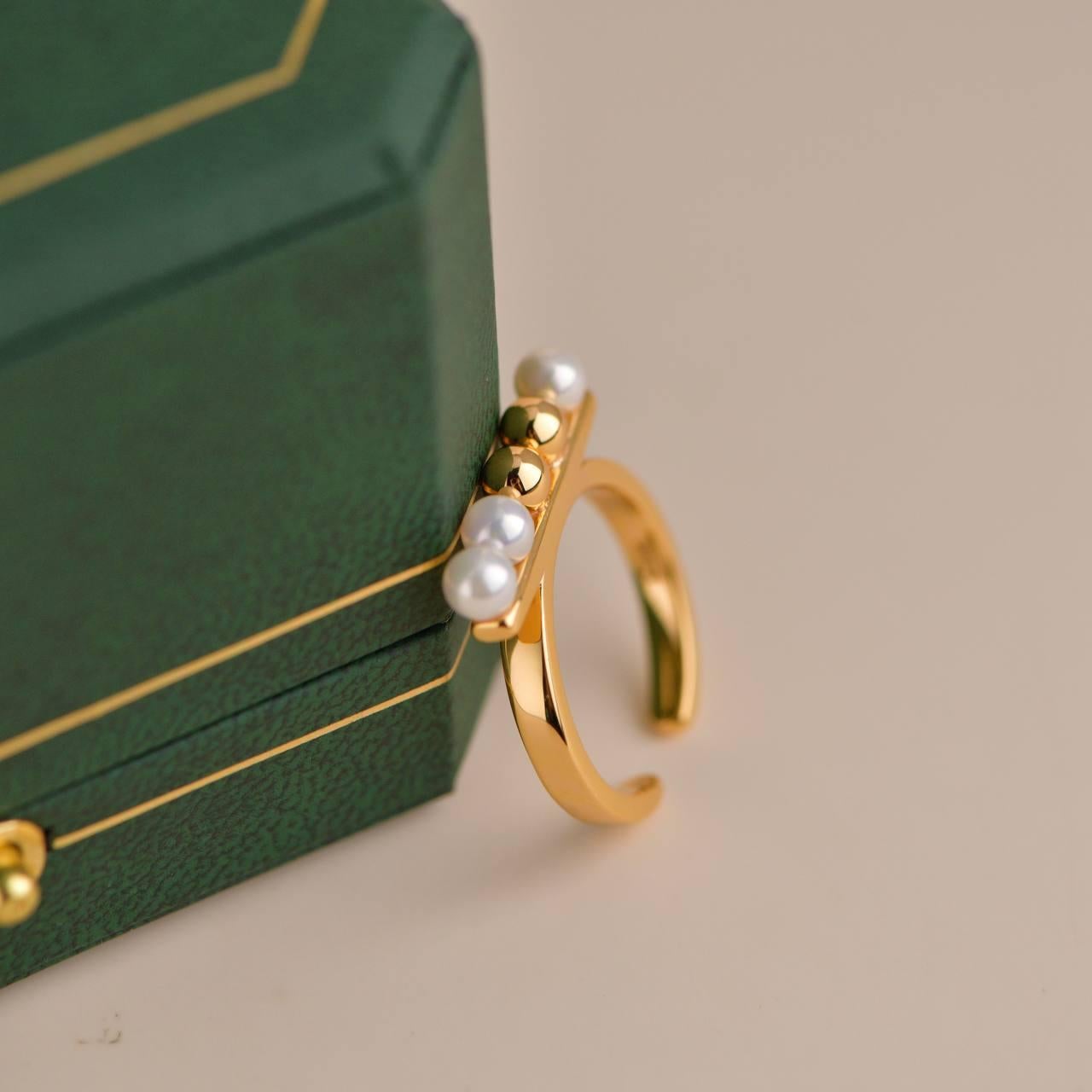 Women's or Men's Gold Beaded Freshwater Pearl Open Ring For Sale
