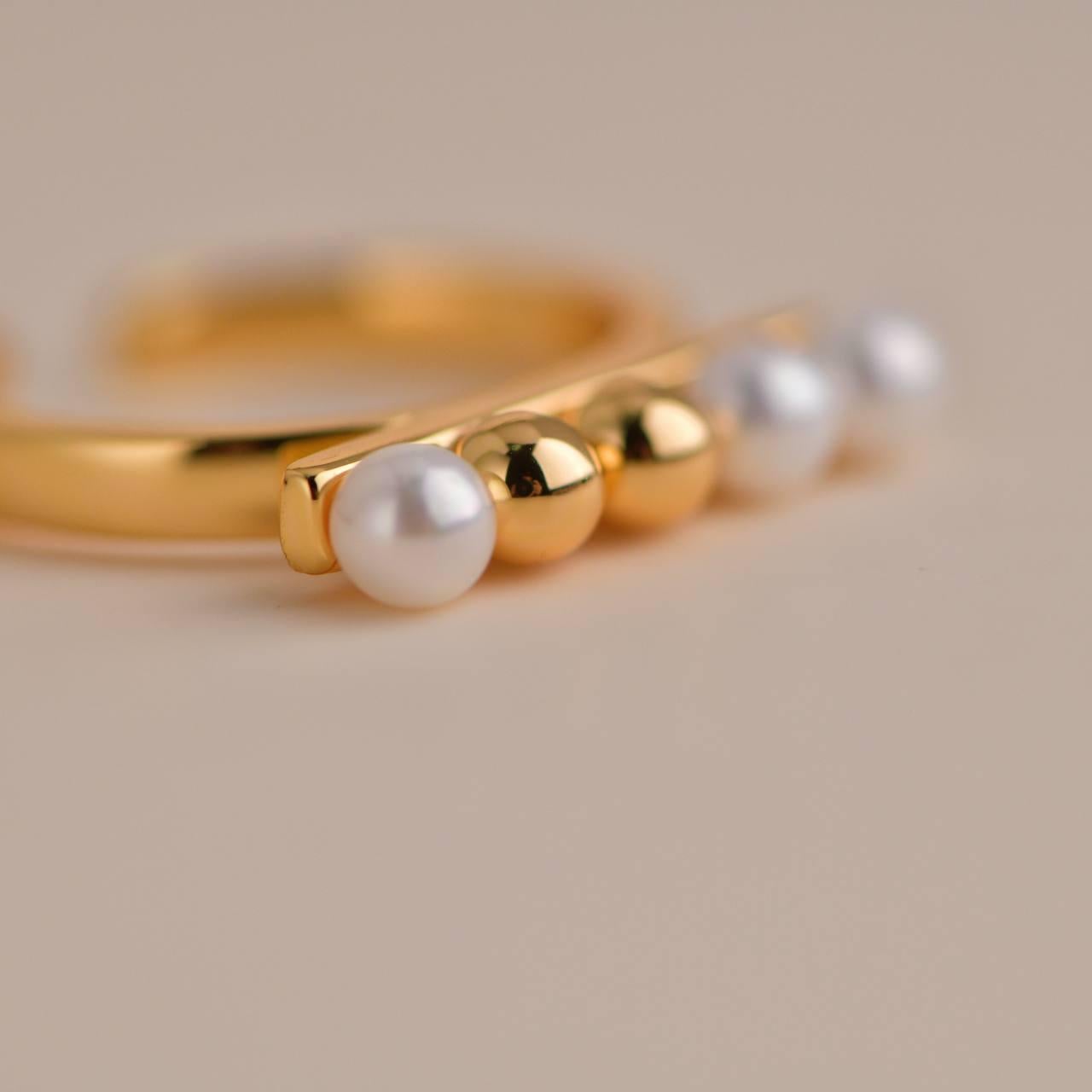 Gold Beaded Freshwater Pearl Open Ring For Sale 1