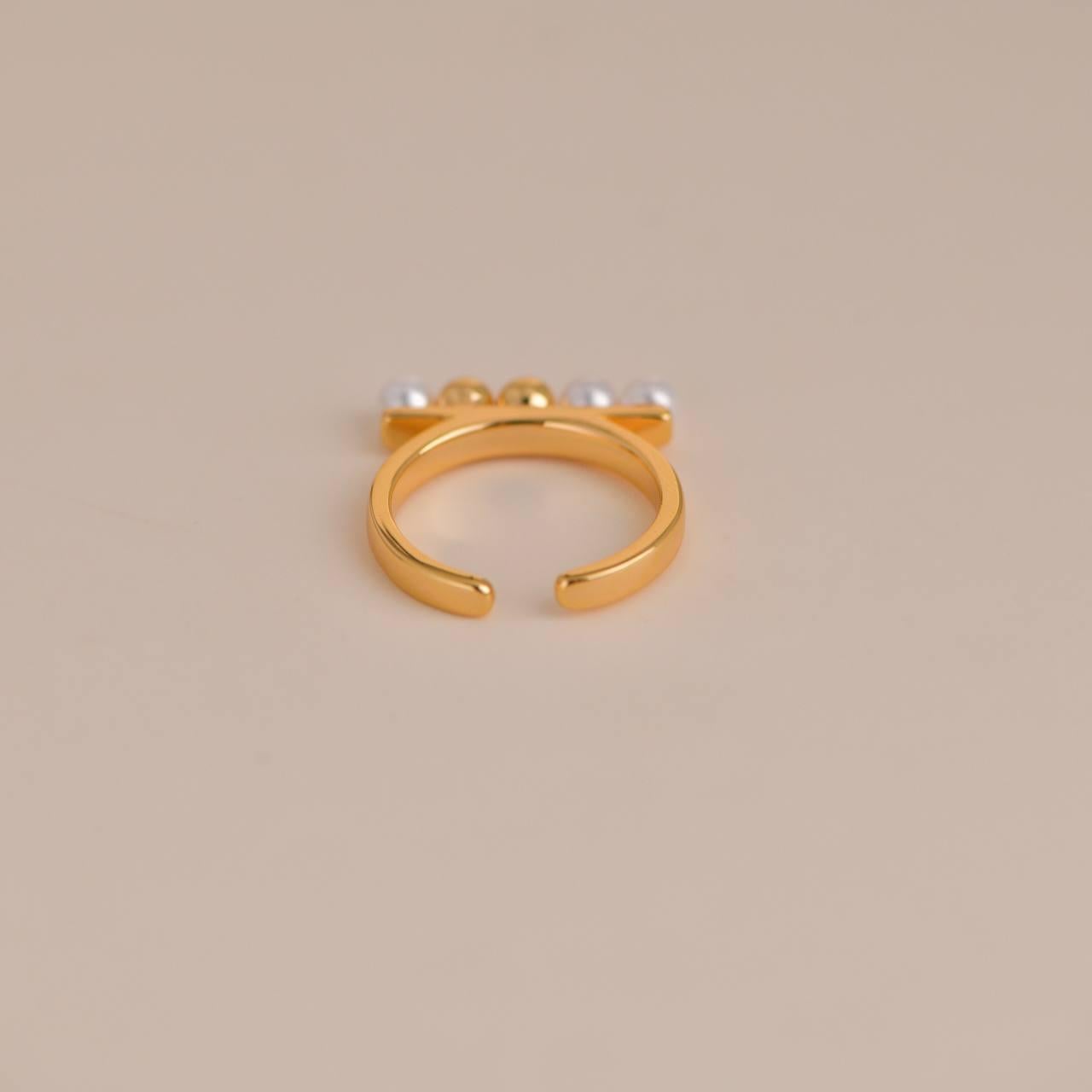 Gold Beaded Freshwater Pearl Open Ring For Sale 2