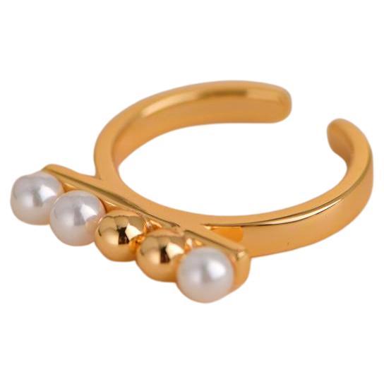 Gold Beaded Freshwater Pearl Open Ring For Sale