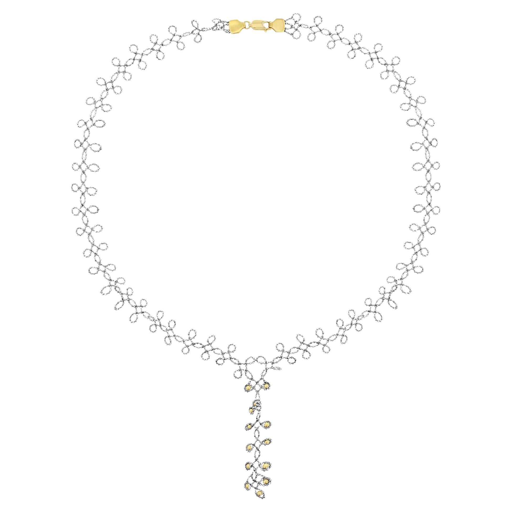 Gold Beaded Leaf Drop Necklace 14k Yellow White Gold For Sale