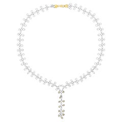 Gold Beaded Leaf Drop Necklace 14k Yellow White Gold