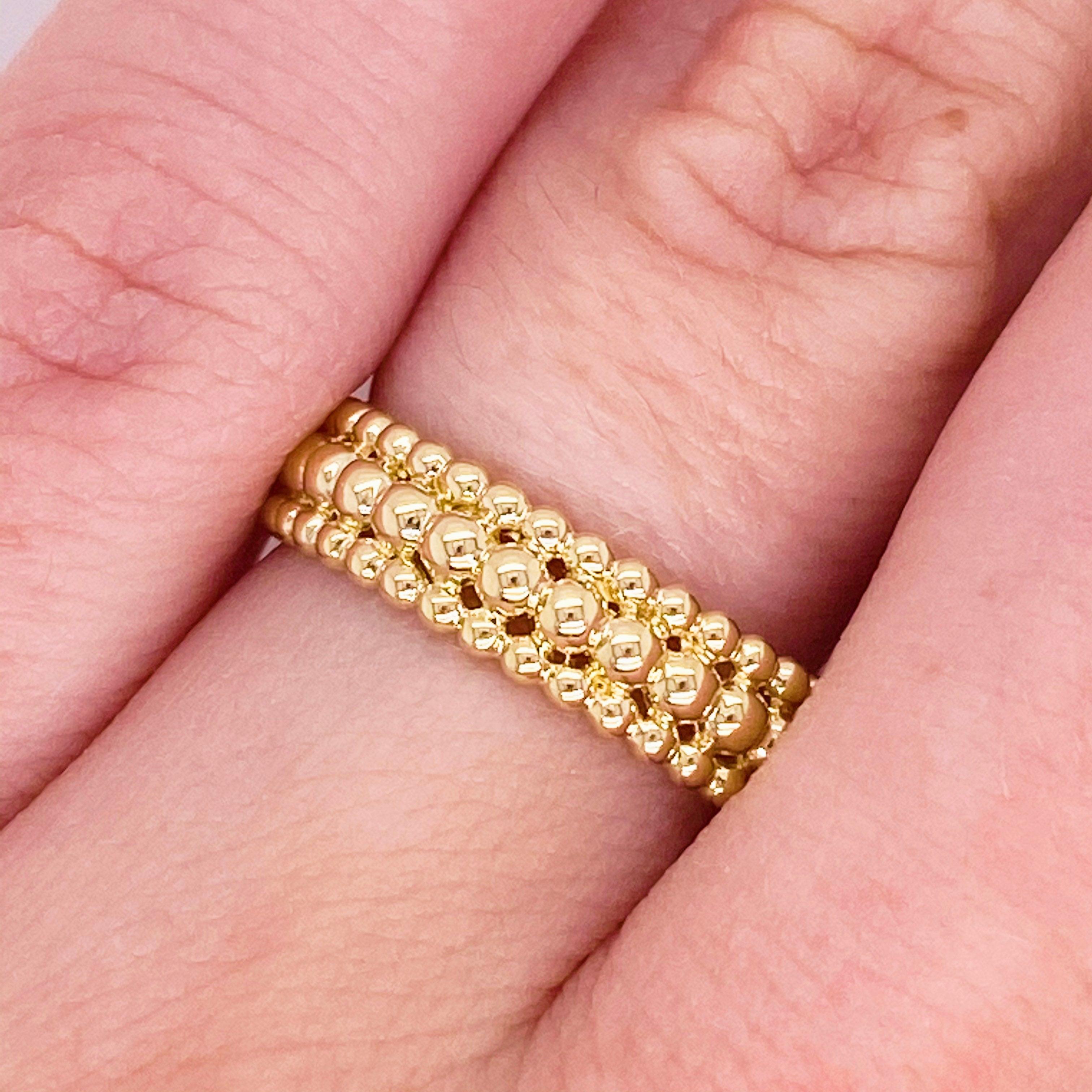 For Sale:  Gold Beaded Ring, 14 Karat Gold Three-Row Bead Band, Gabriel & Co LR51977Y4JJJ 2