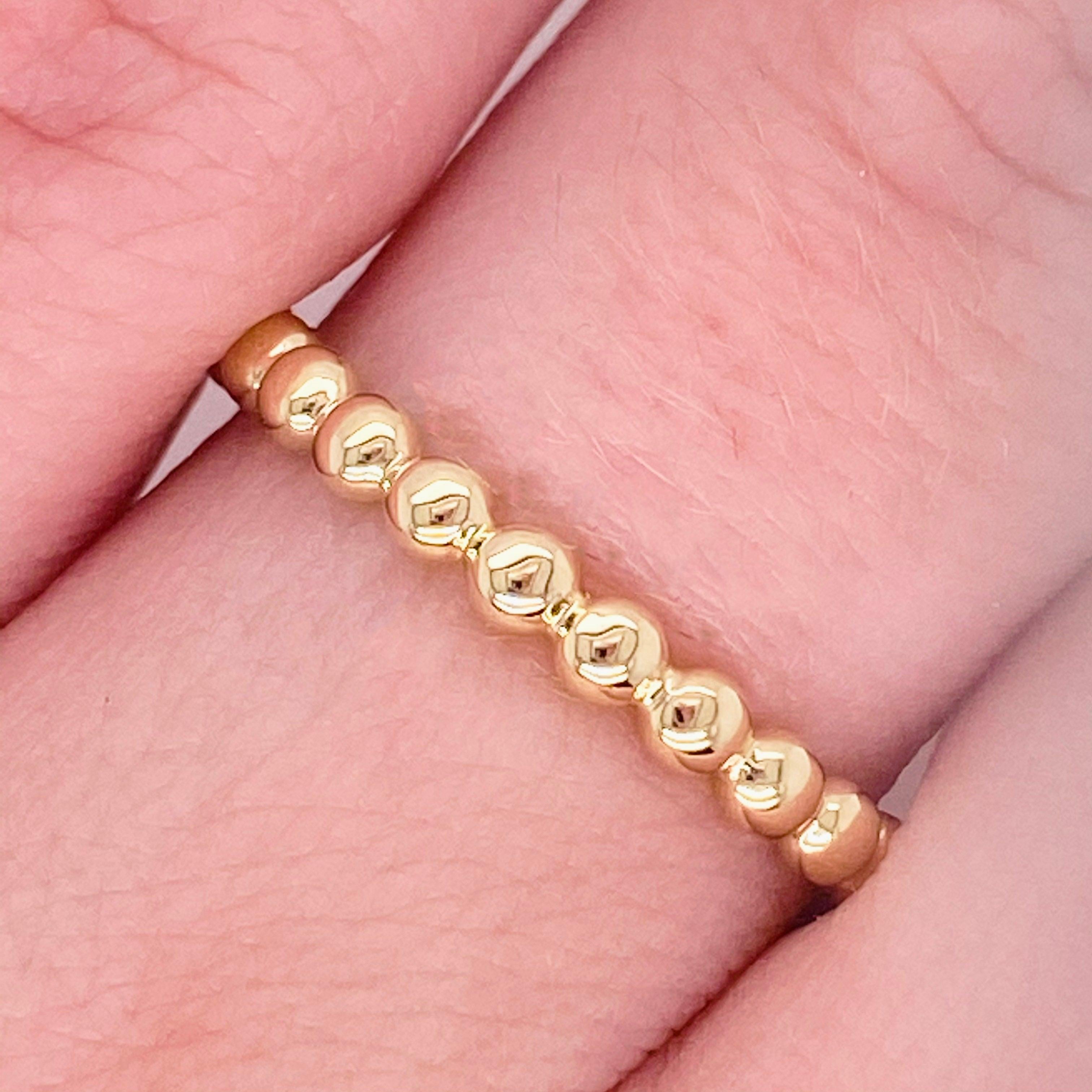 For Sale:  Gold Beaded Ring, 14 Karat Yellow Gold Beaded Stackable Ring Band, 2021 Genuine 2