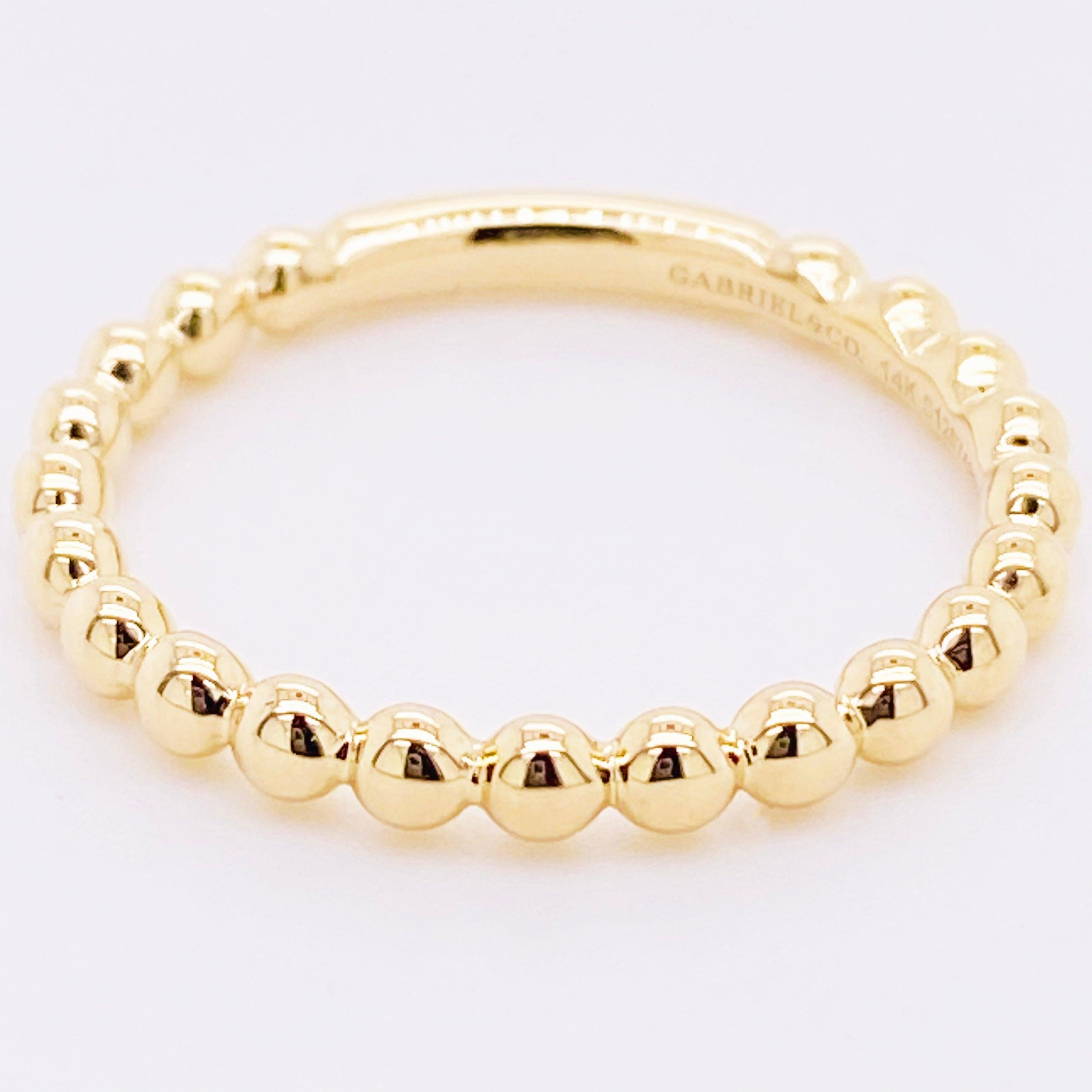 For Sale:  Gold Beaded Ring, 14 Karat Yellow Gold Beaded Stackable Ring Band, 2021 Genuine 3