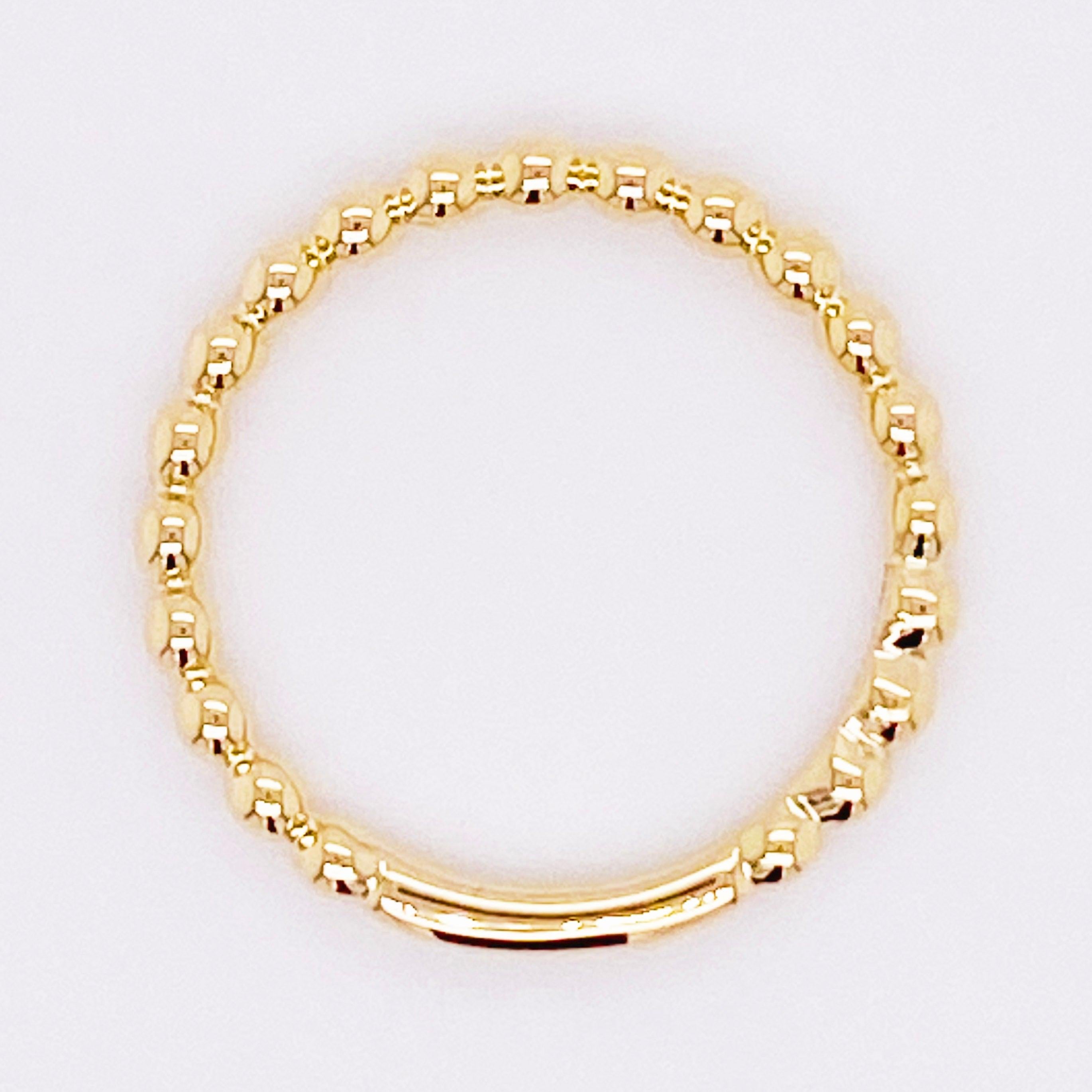 For Sale:  Gold Beaded Ring, 14 Karat Yellow Gold Beaded Stackable Ring Band, 2021 Genuine 4
