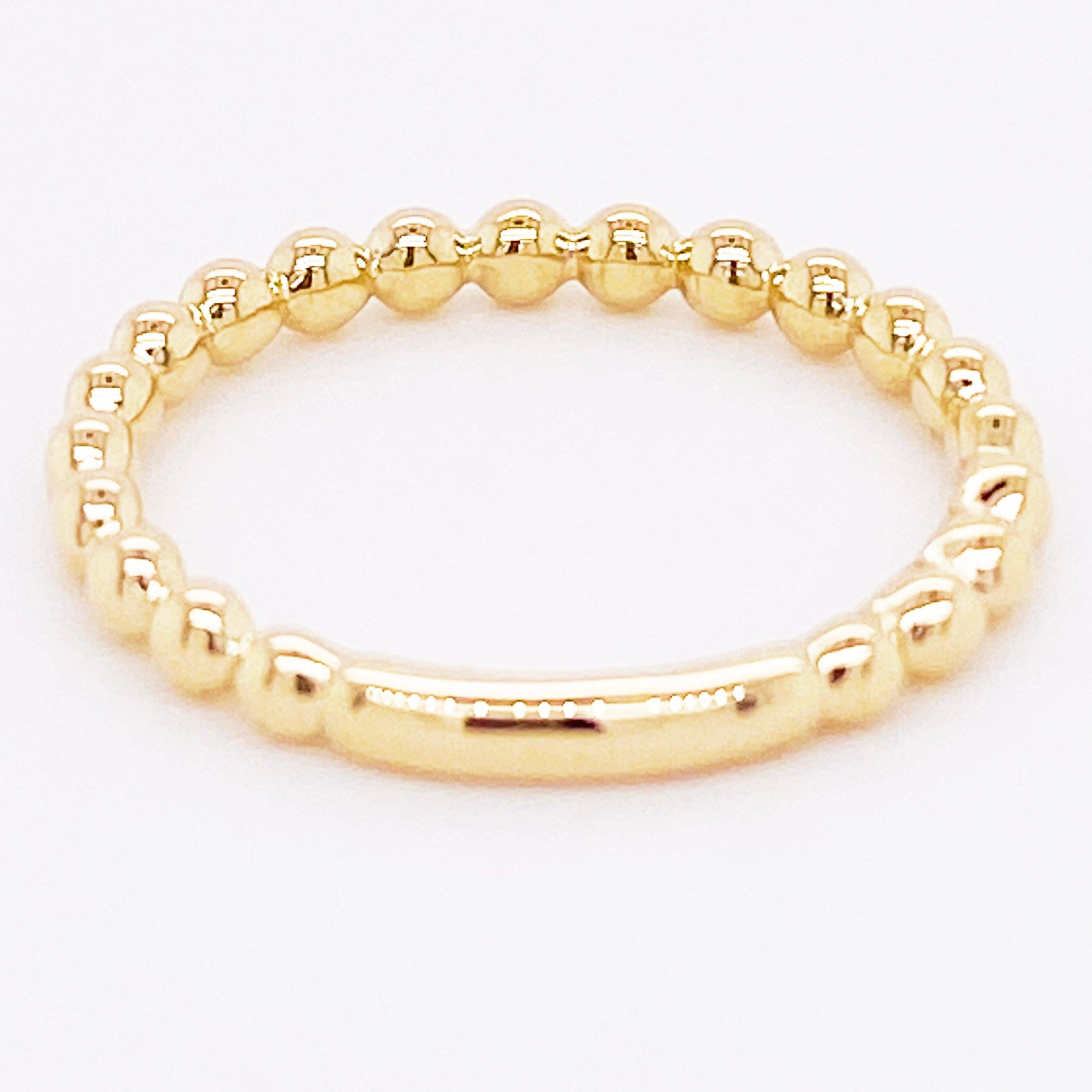For Sale:  Gold Beaded Ring, 14 Karat Yellow Gold Beaded Stackable Ring Band, 2021 Genuine 5