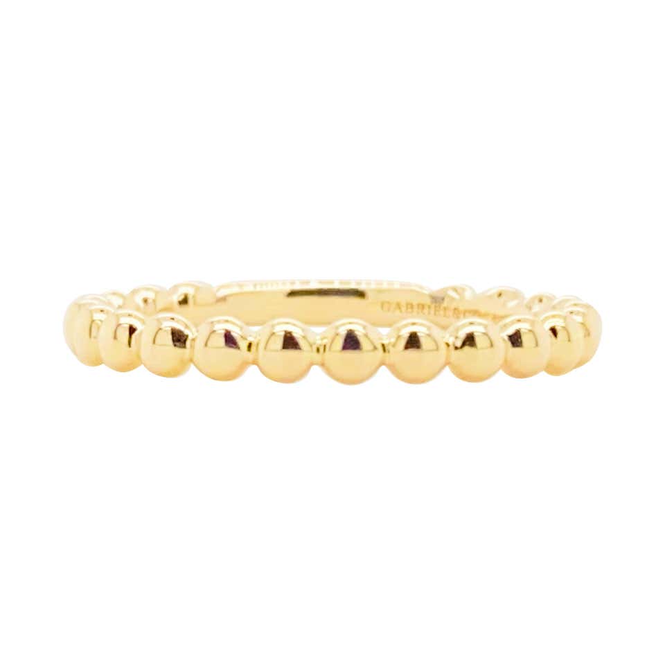 Diamond Stackable Ring, 14 Karat Yellow Gold Diamond Band with Beaded ...