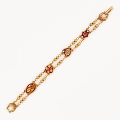 Gold Beaded Victorian Revival Bracelet With Clover & Heart Motif, 1960s
