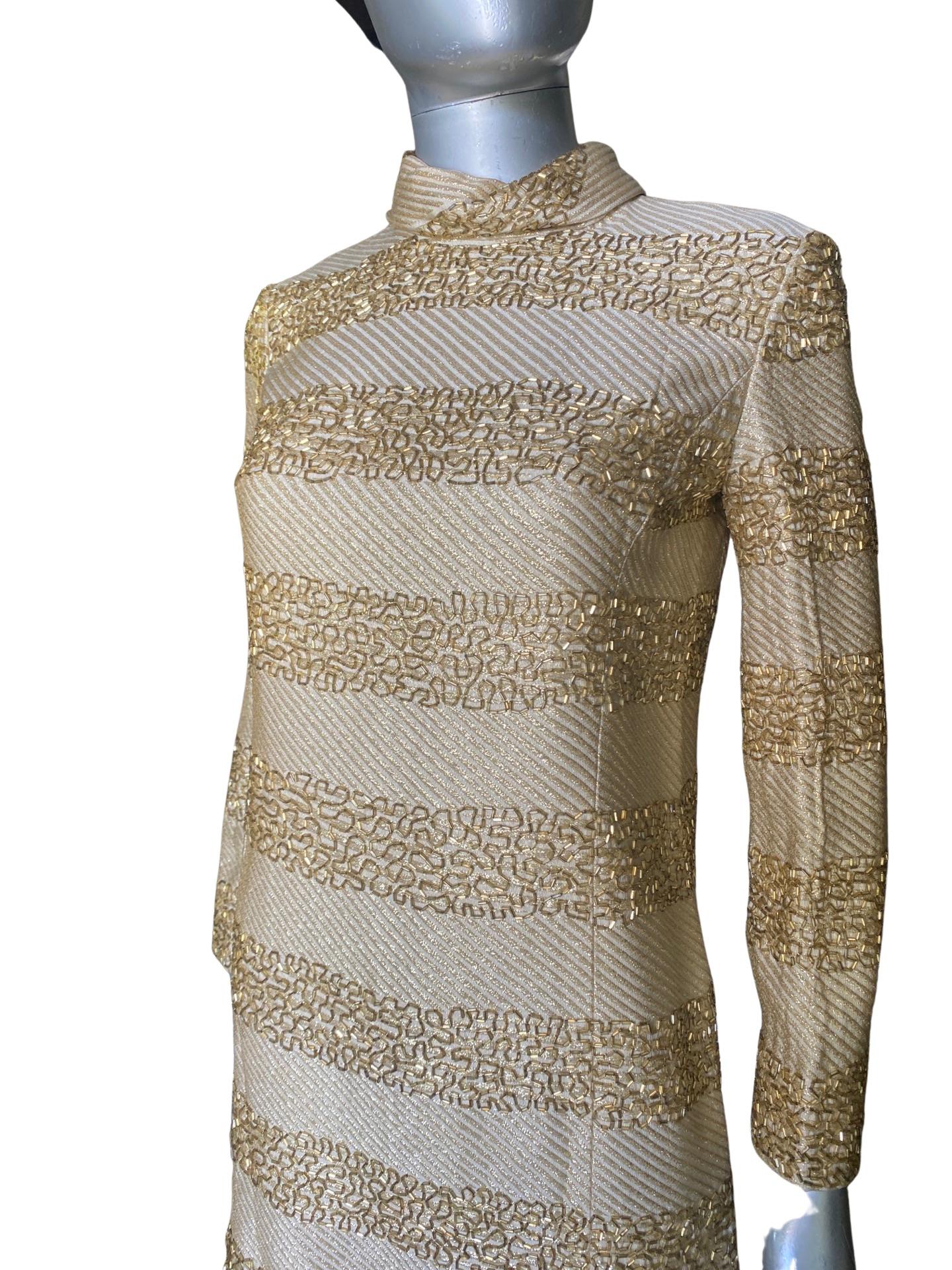 Gold Beaded Vintage 1960s Chemise Dress for Saks Fifth Avenue 3