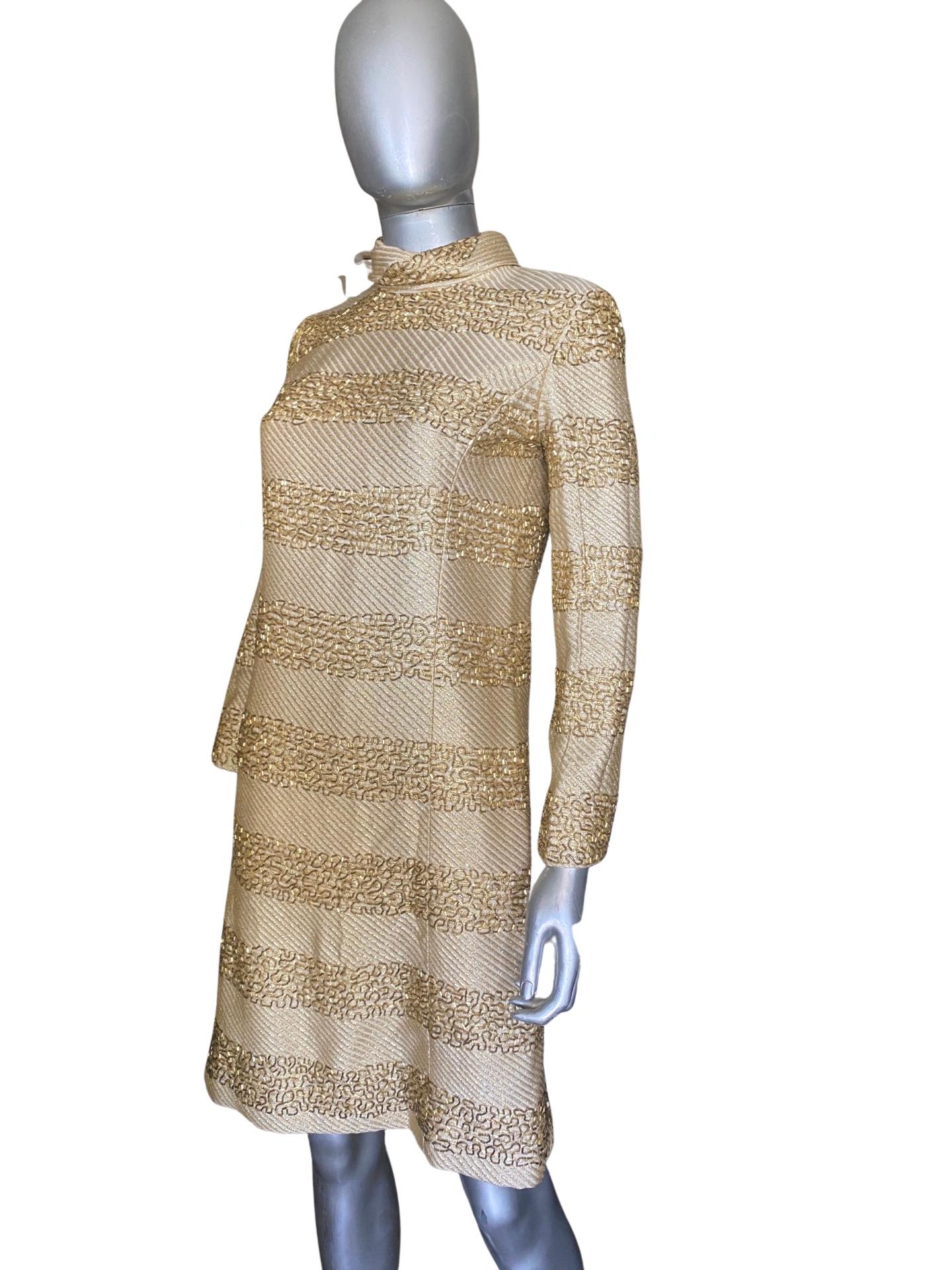 Gold Beaded Vintage 1960s Chemise Dress for Saks Fifth Avenue 4