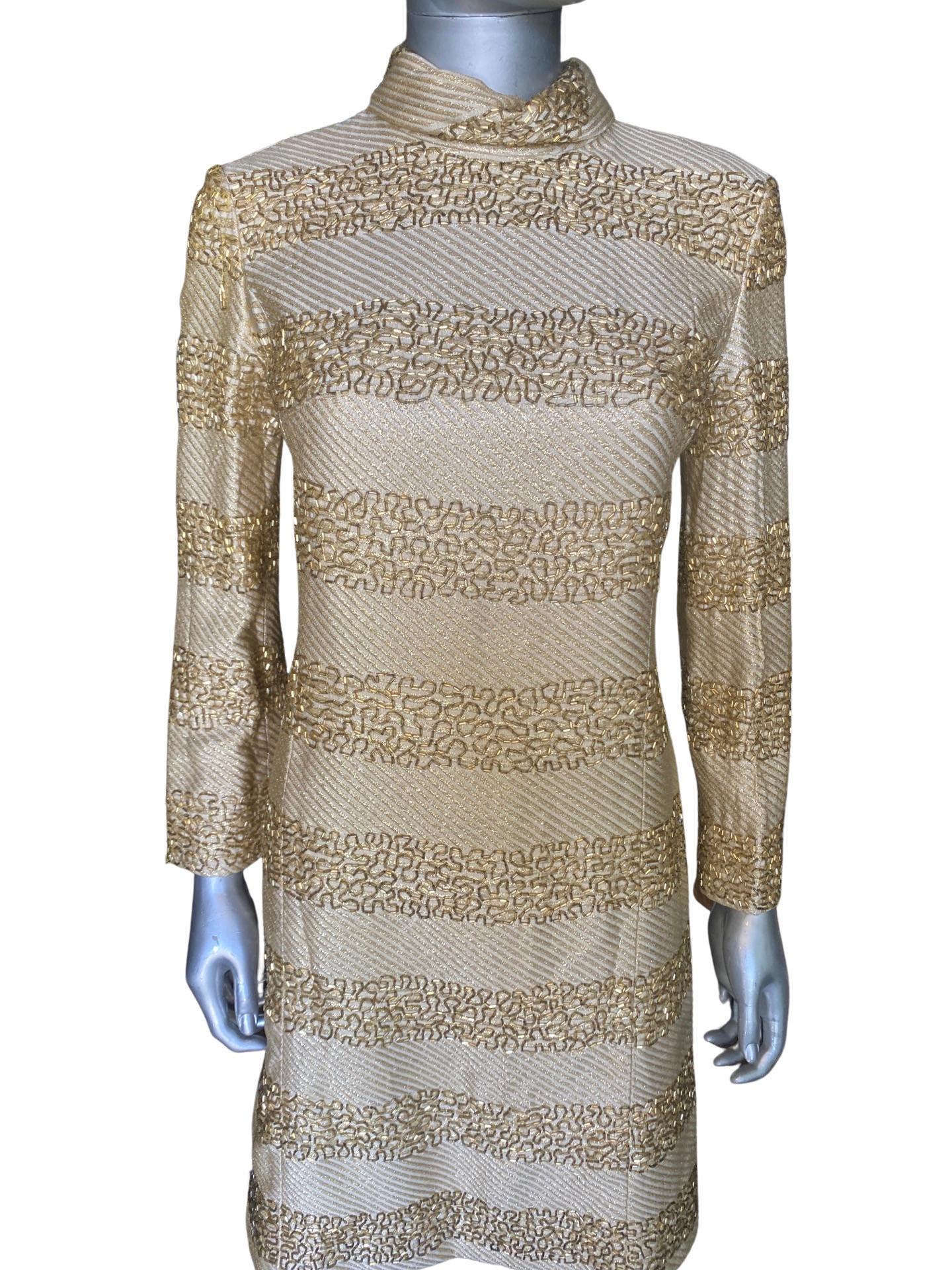 Robe chemisier vintage en perles dorées des années 1960 pour Saks Fifth Avenue 1