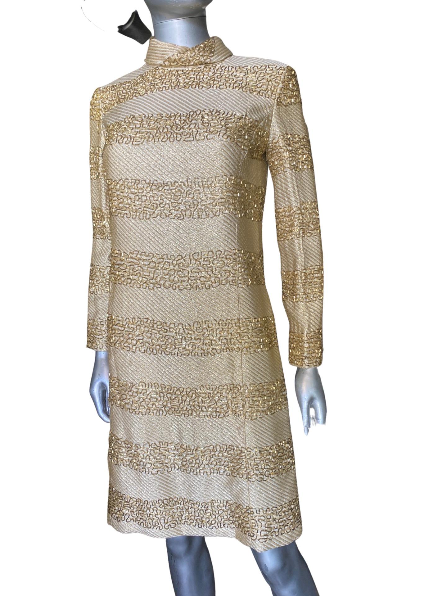 Gold Beaded Vintage 1960s Chemise Dress for Saks Fifth Avenue In Good Condition In Palm Springs, CA