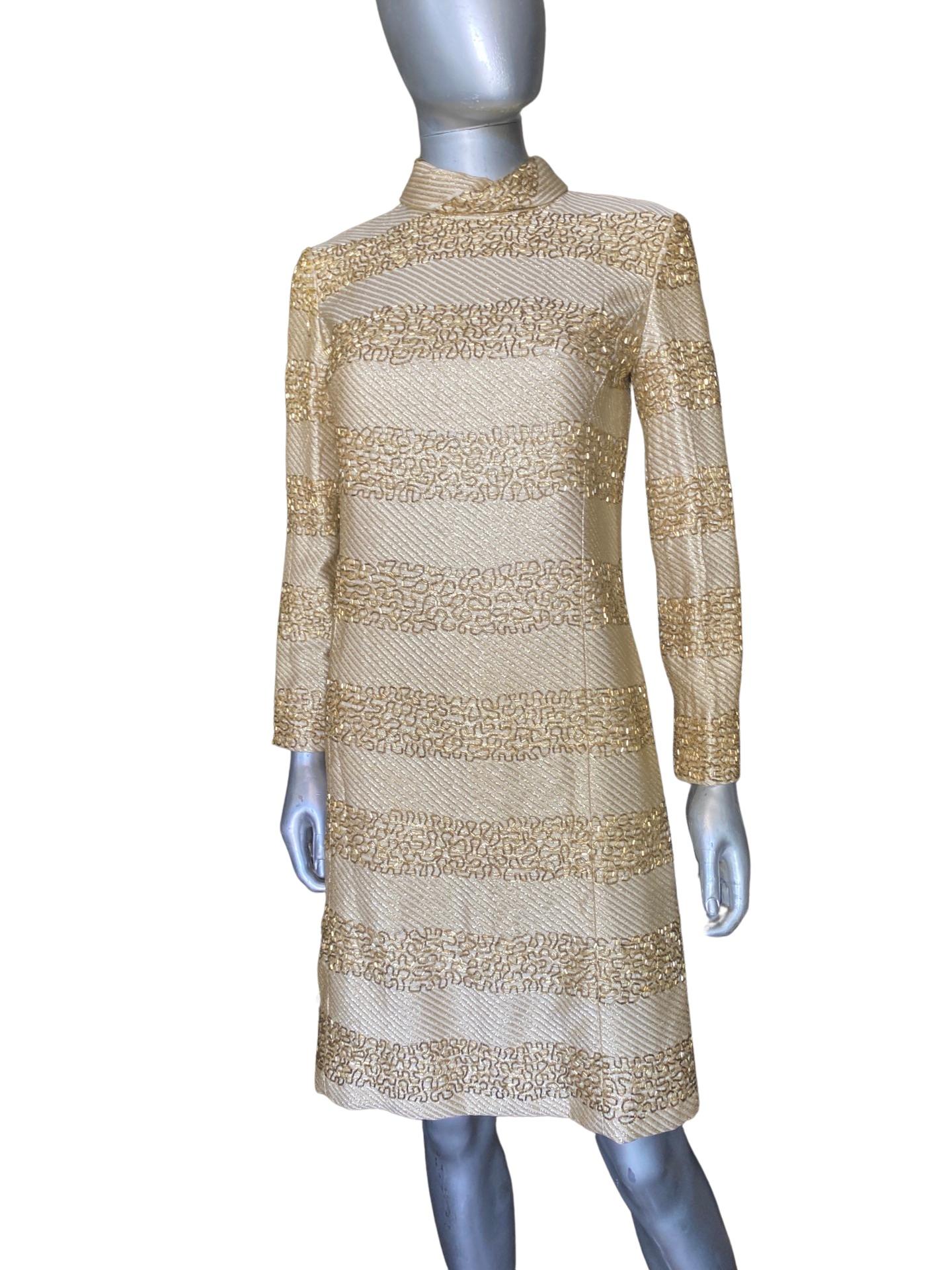 Women's Gold Beaded Vintage 1960s Chemise Dress for Saks Fifth Avenue