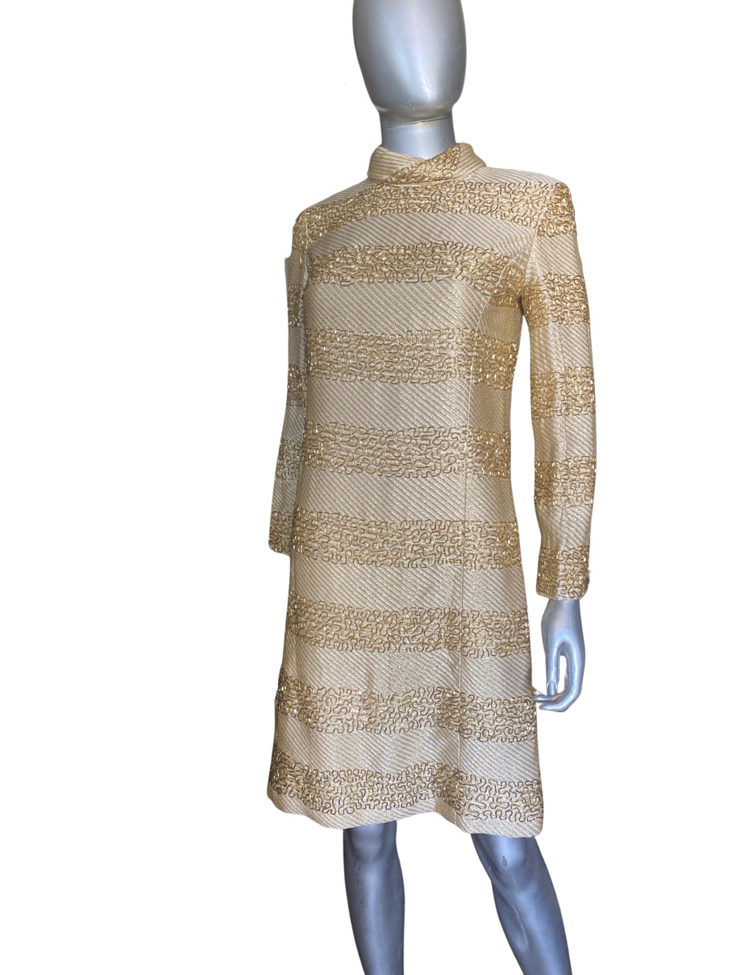 Gold Beaded Vintage 1960s Chemise Dress for Saks Fifth Avenue 1