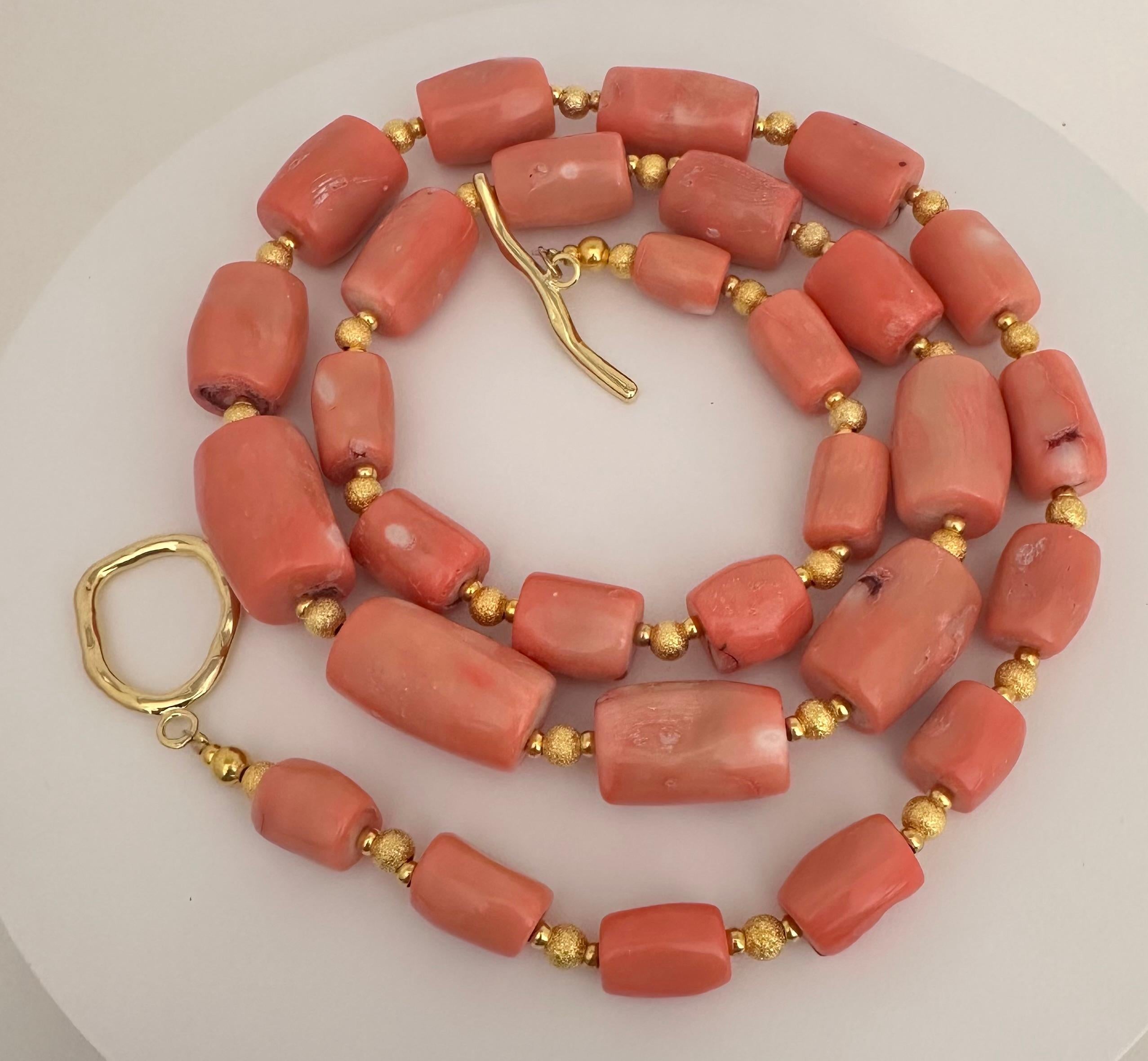 Artisan Gold Beads & Salmon Barrel Shape Coral Beaded 38