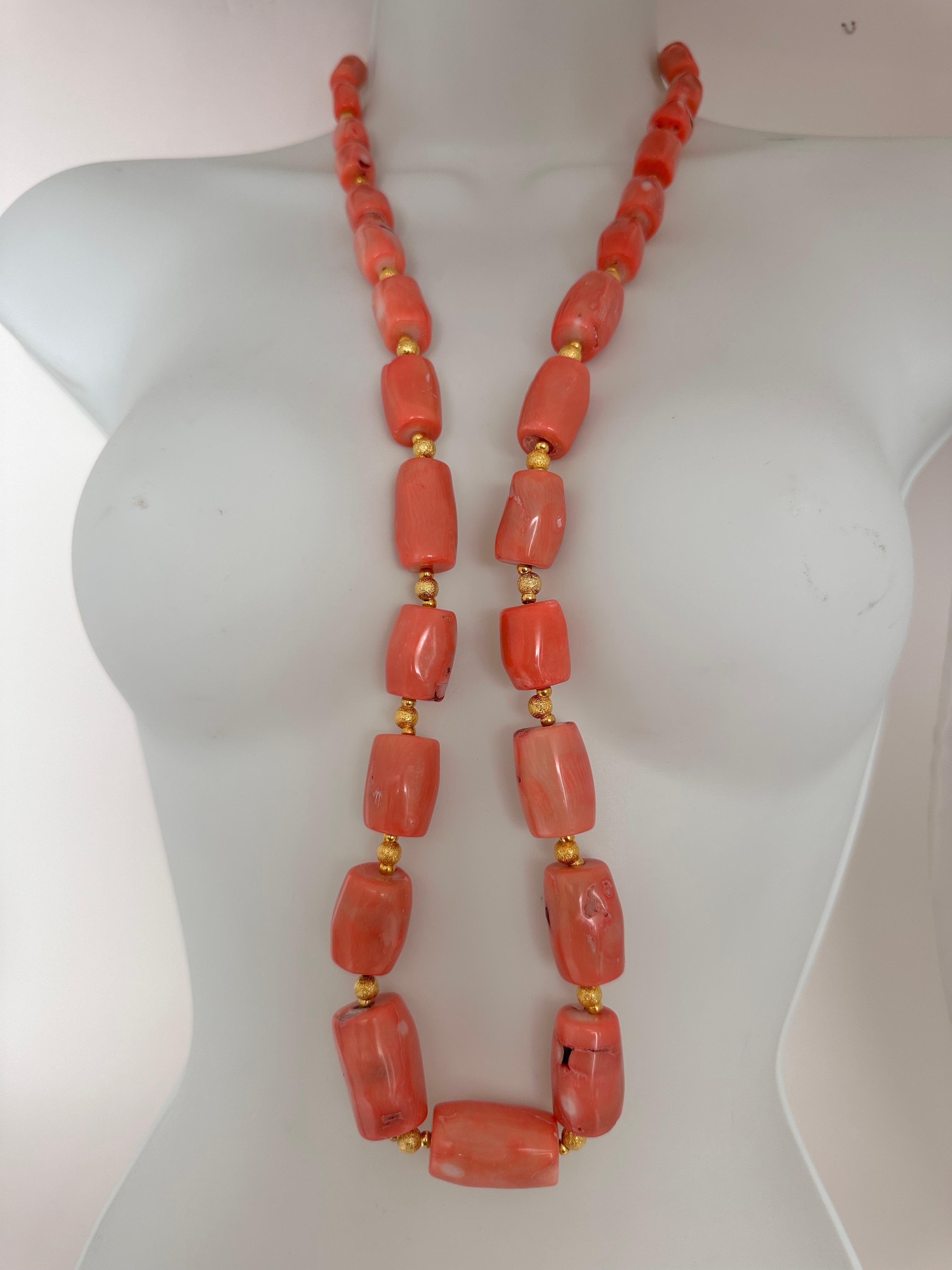Women's Gold Beads & Salmon Barrel Shape Coral Beaded 38