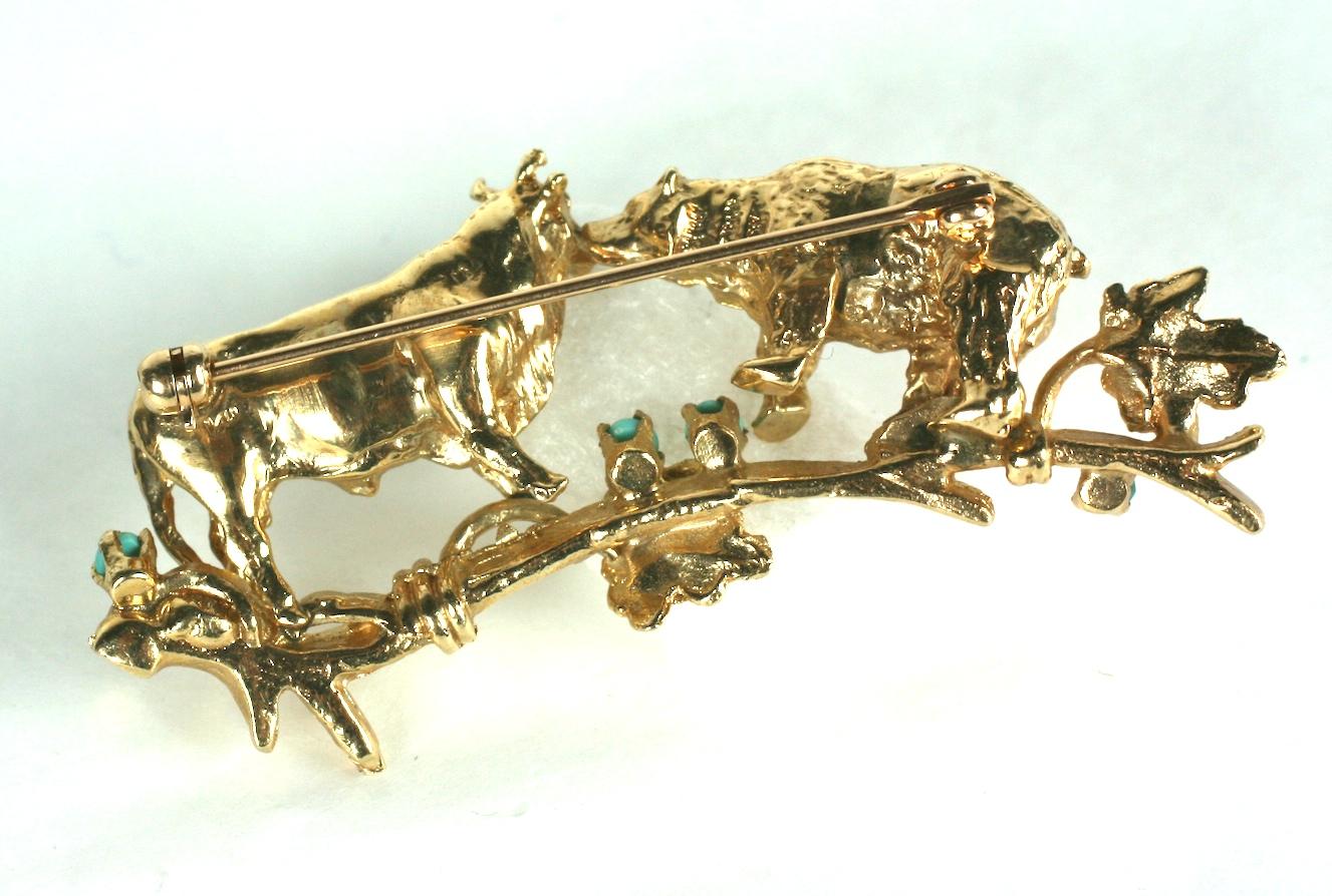 Gold Bear and Bull Brooch In Excellent Condition For Sale In Riverdale, NY