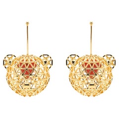 Gold Bear with Heart Agate Earrings