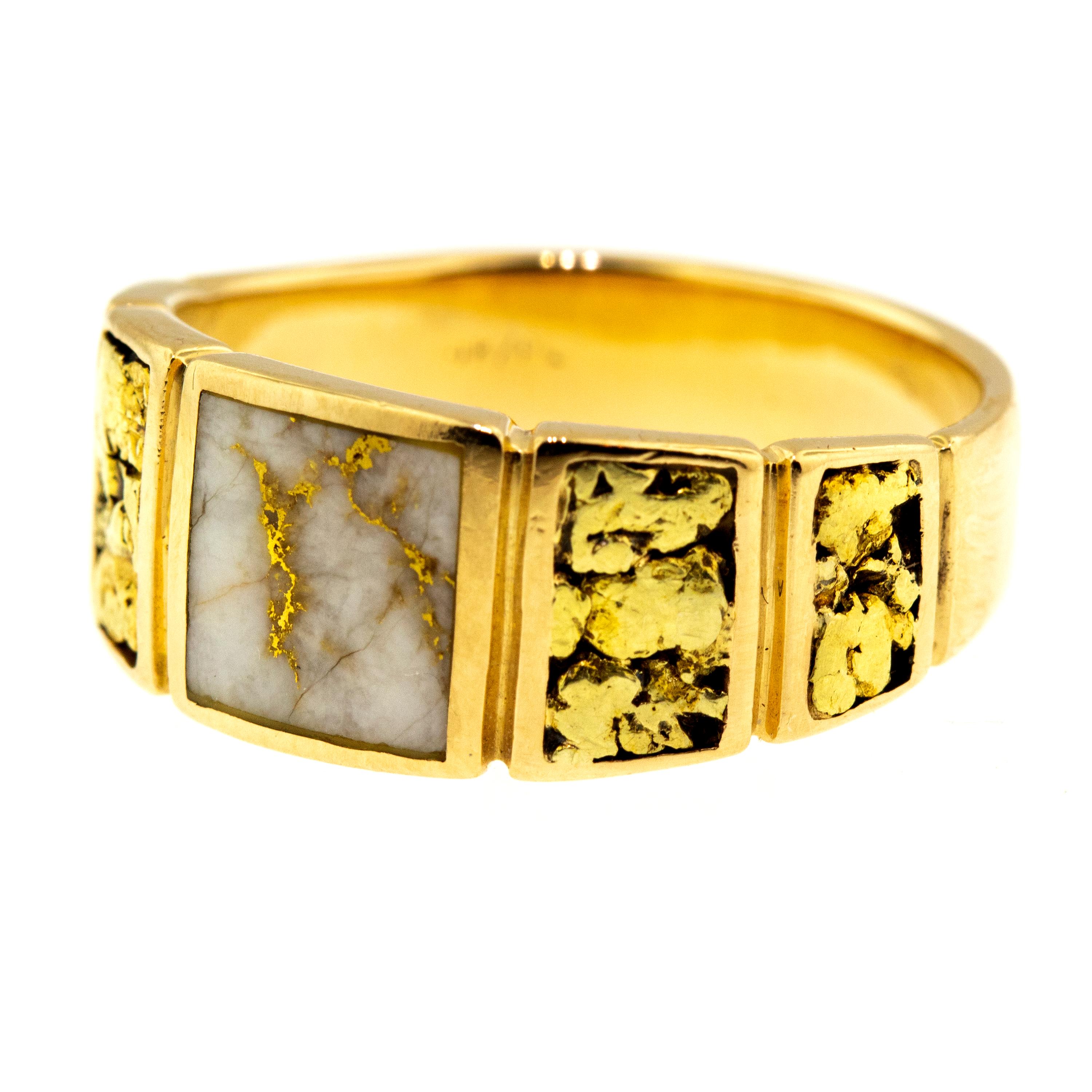 Cabochon Gold Bearing Quartz and Gold Nugget 14 Karat Gold Men’s Ring CUSTOM SIZE, 8.75