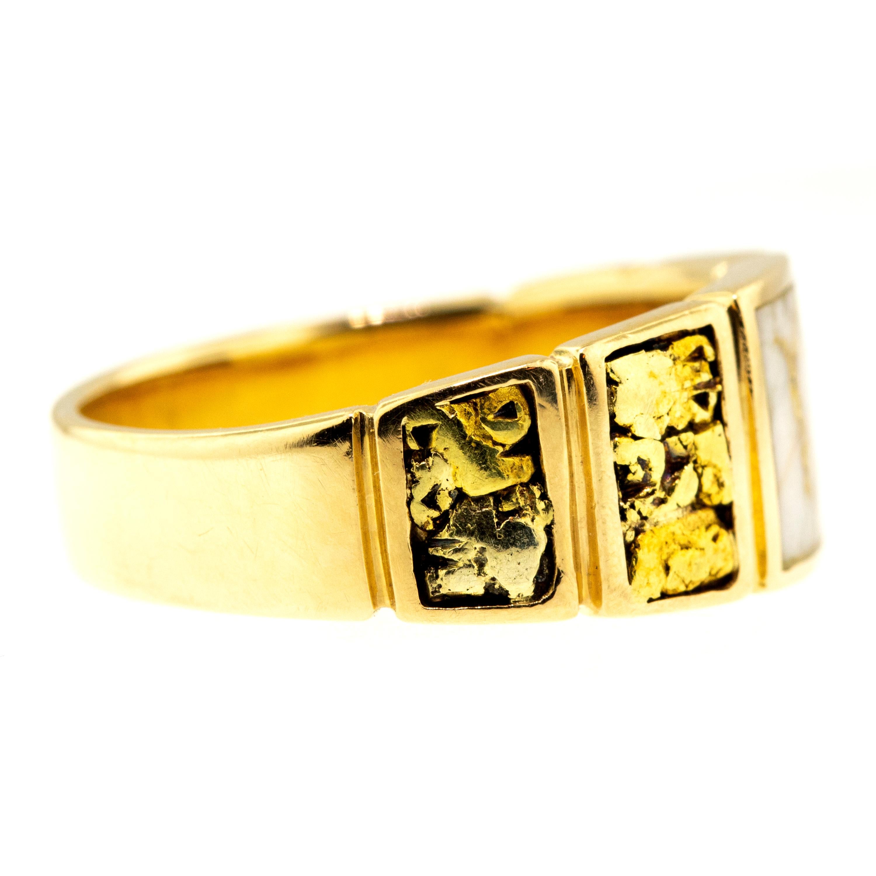 Men's Gold Bearing Quartz and Gold Nugget 14 Karat Gold Men’s Ring CUSTOM SIZE, 8.75