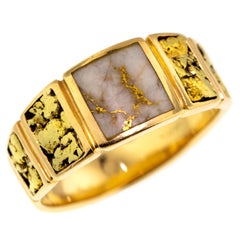 Gold Bearing Quartz and Gold Nugget 14 Karat Gold Men’s Ring CUSTOM SIZE, 8.75