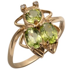 Gold Bee Insect Fashion Ring with Peridot and Diamonds